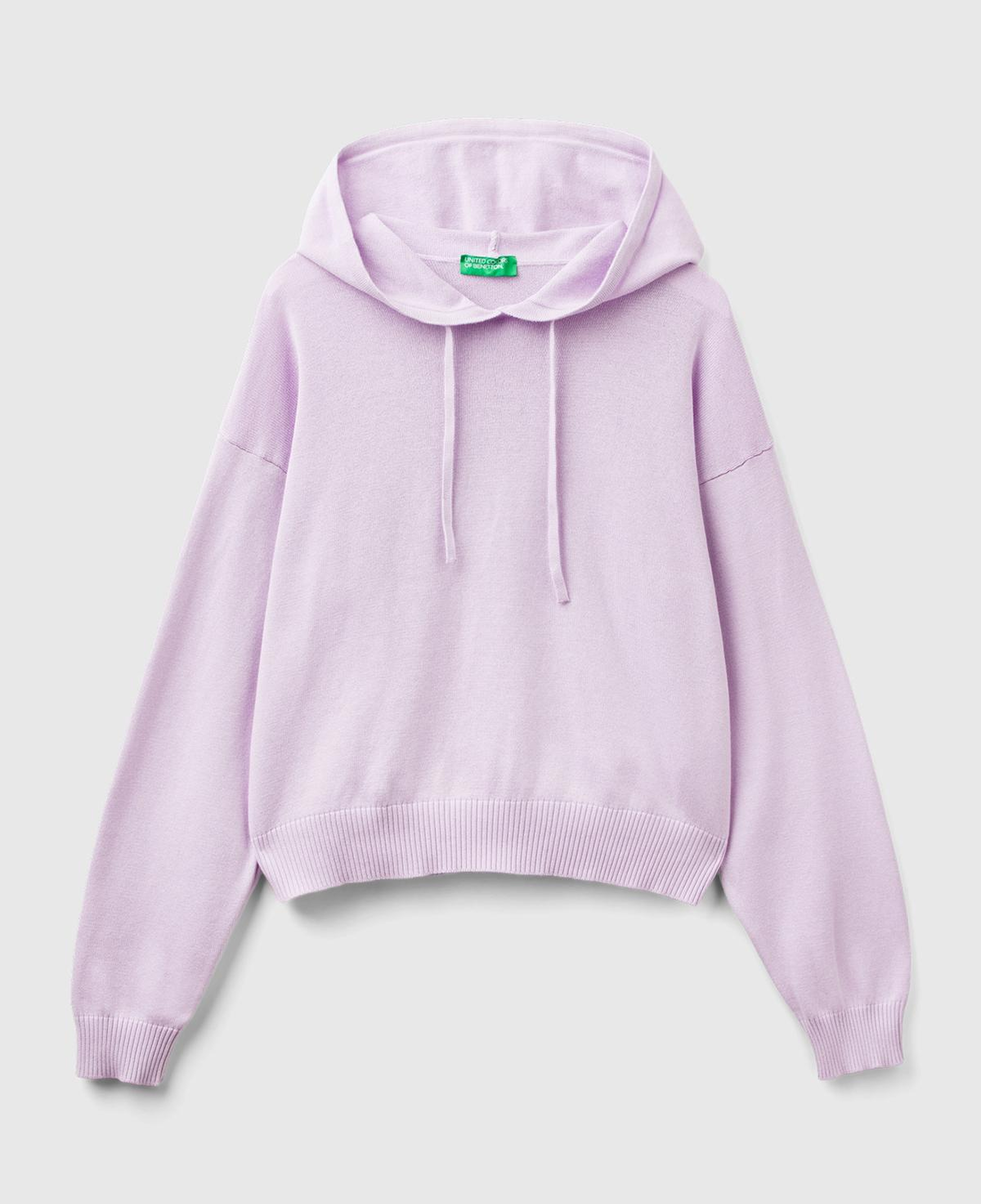 Kadın Lila %100 Pamuk Kapüşonlu Büzgülü Crop Basic Triko Sweatshirt