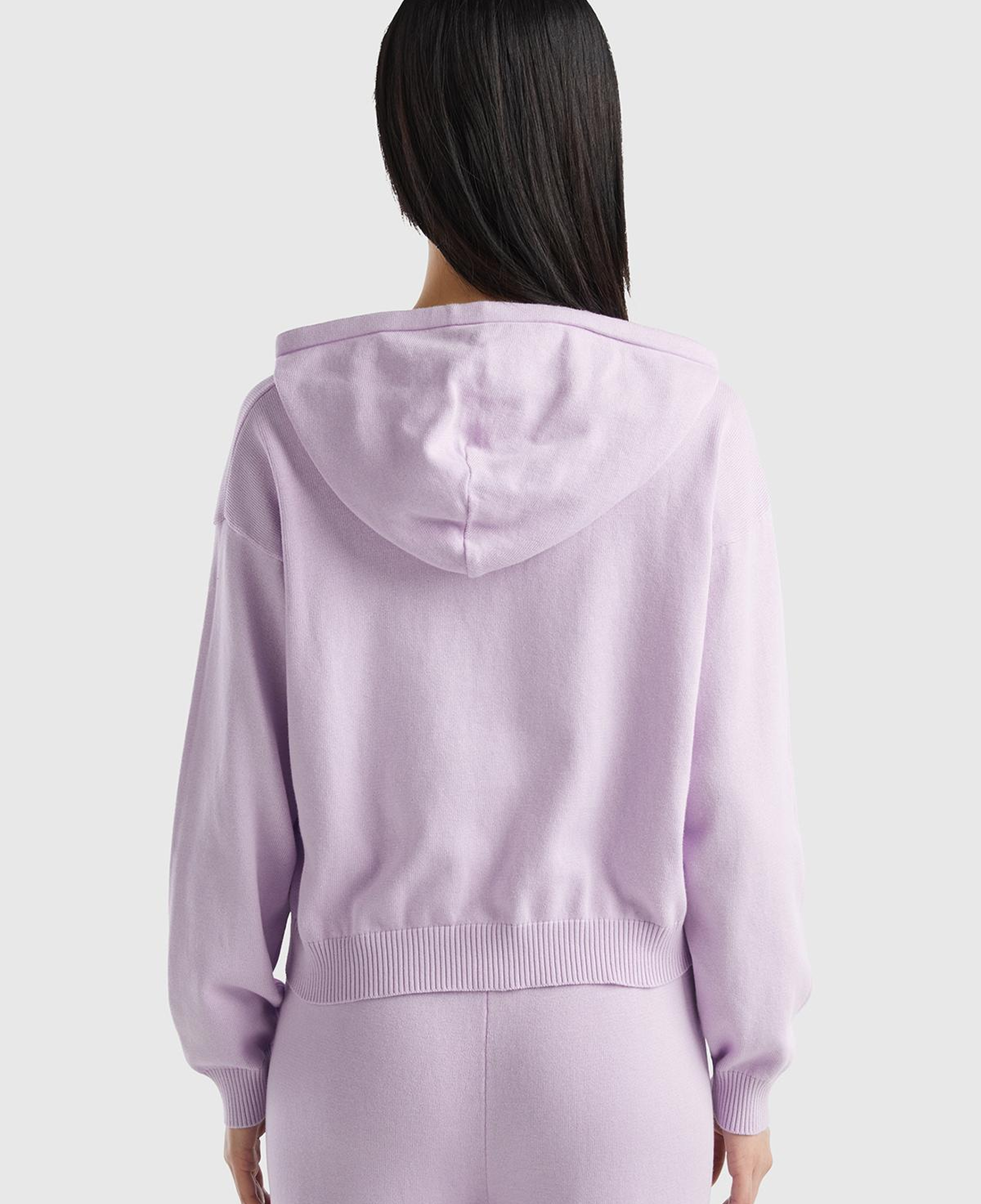 Kadın Lila %100 Pamuk Kapüşonlu Büzgülü Crop Basic Triko Sweatshirt