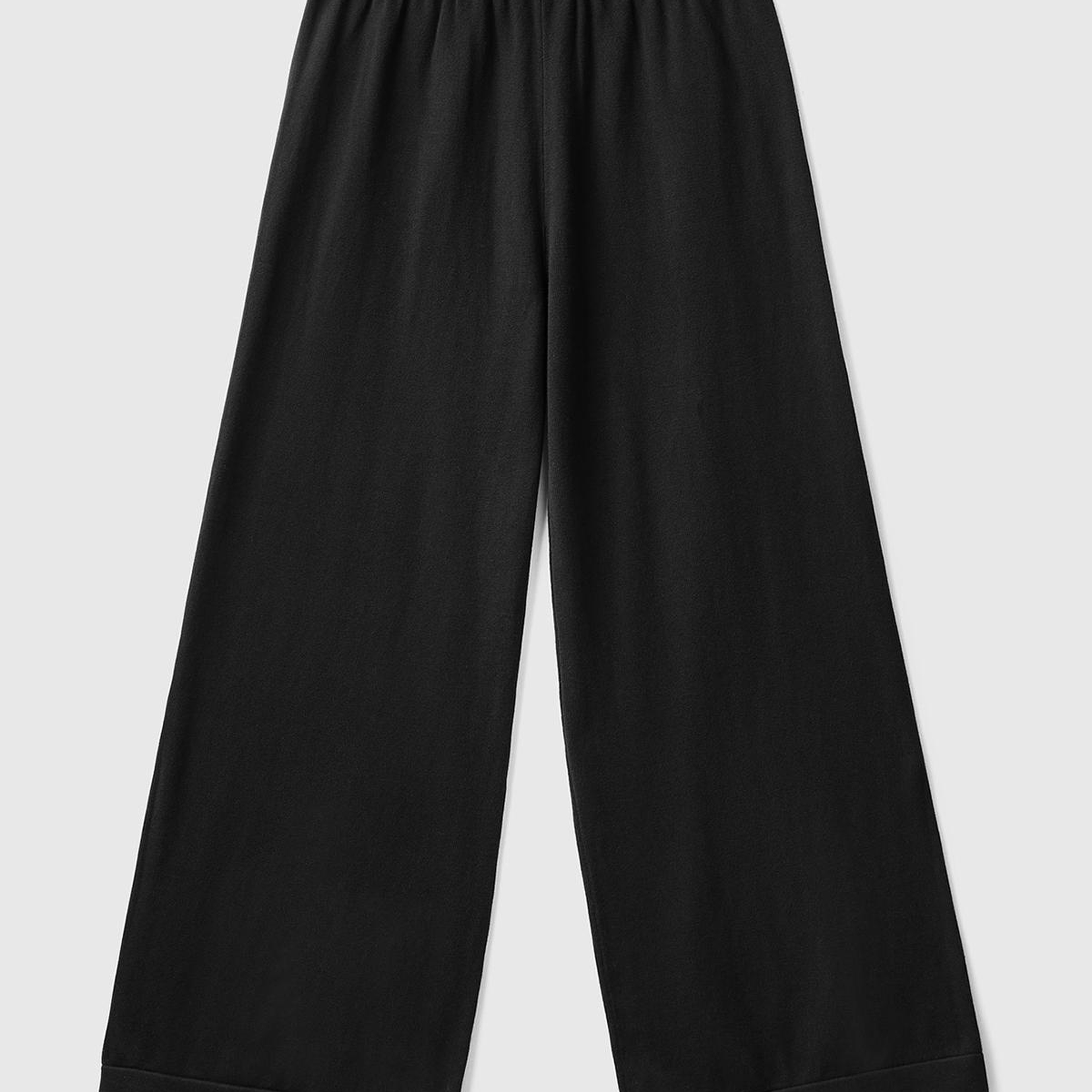 Kadın Siyah %100 Koton Geniş Paça Triko Pantolon