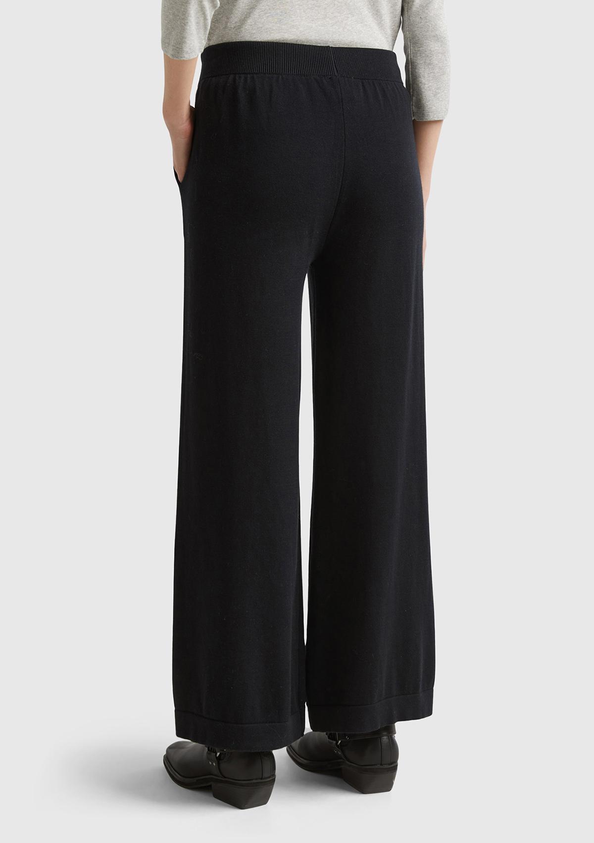Kadın Siyah %100 Koton Geniş Paça Triko Pantolon