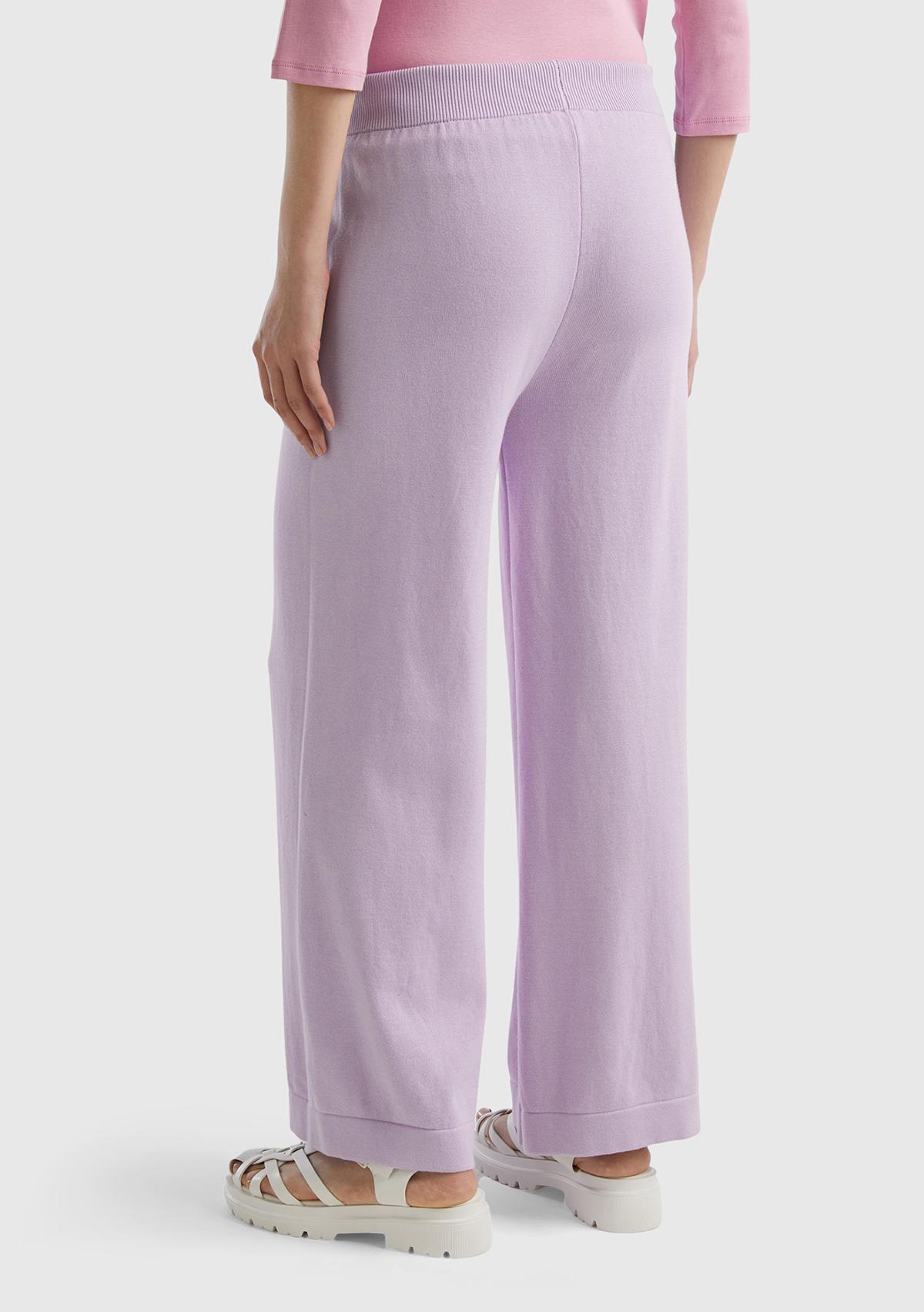 Kadın Lila %100 Koton Geniş Paça Triko Pantolon