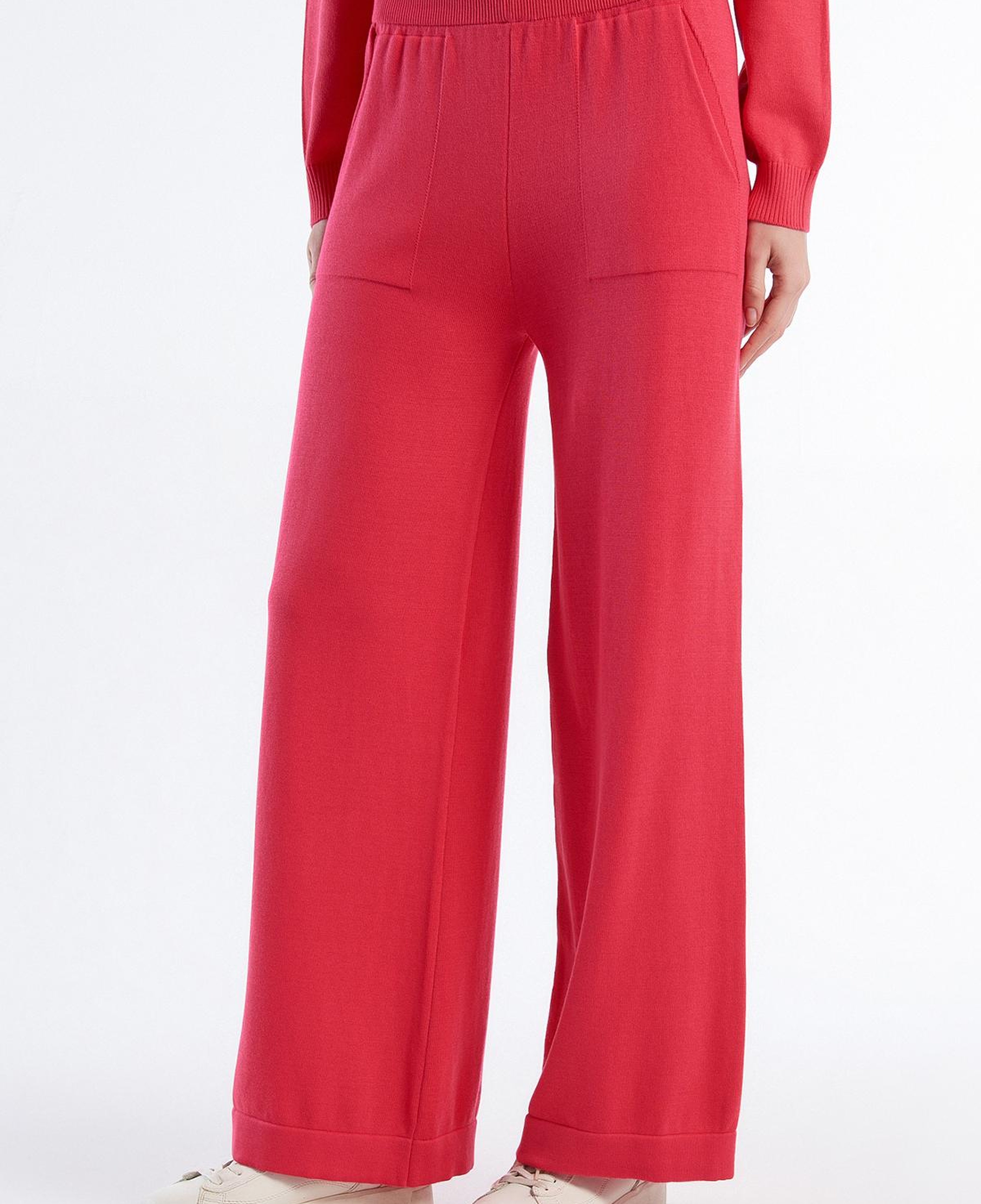 Kadın Koyu Pembe %100 Koton Geniş Paça Triko Pantolon