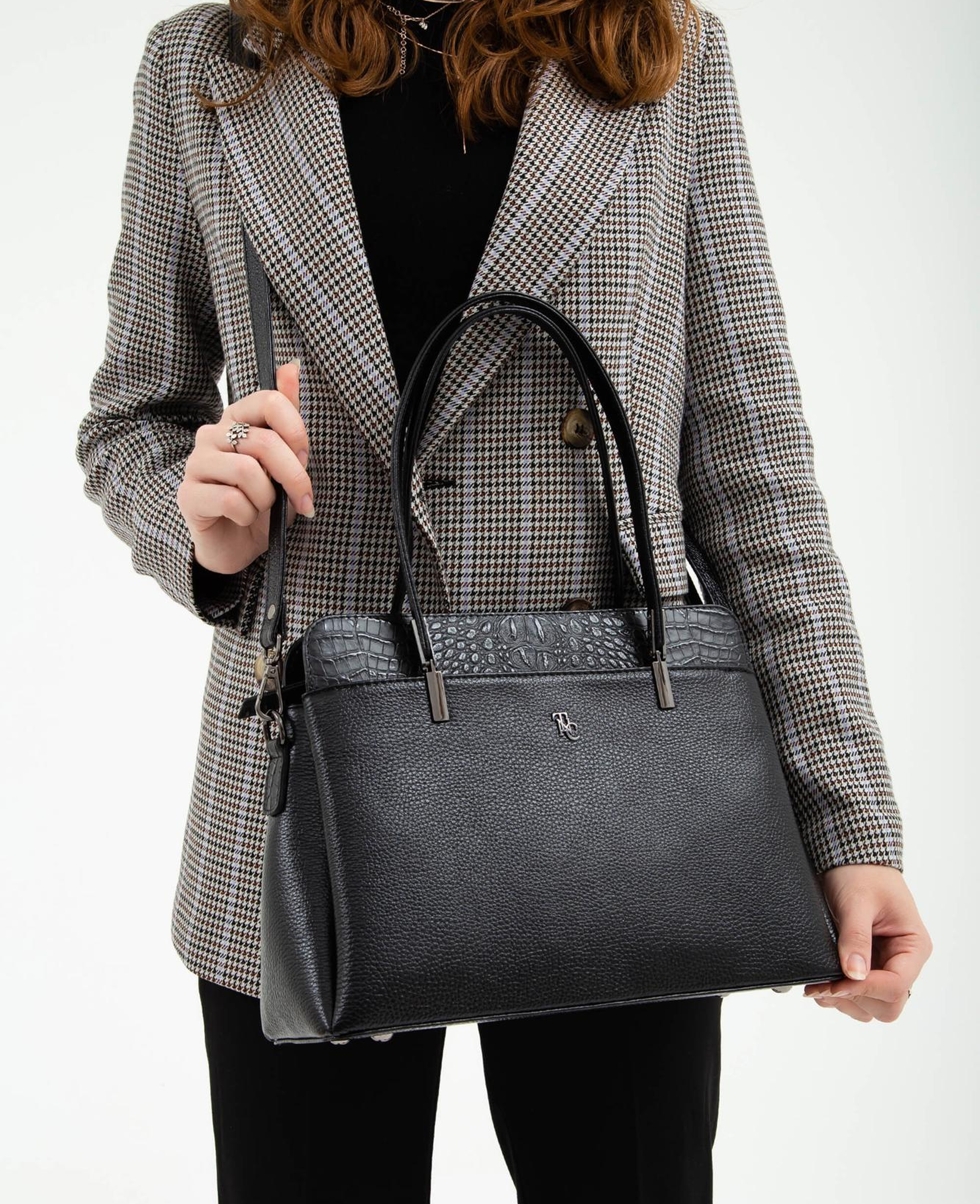 Tamer Tanca Kadın Hakiki Deri Siyah Kol Çantası