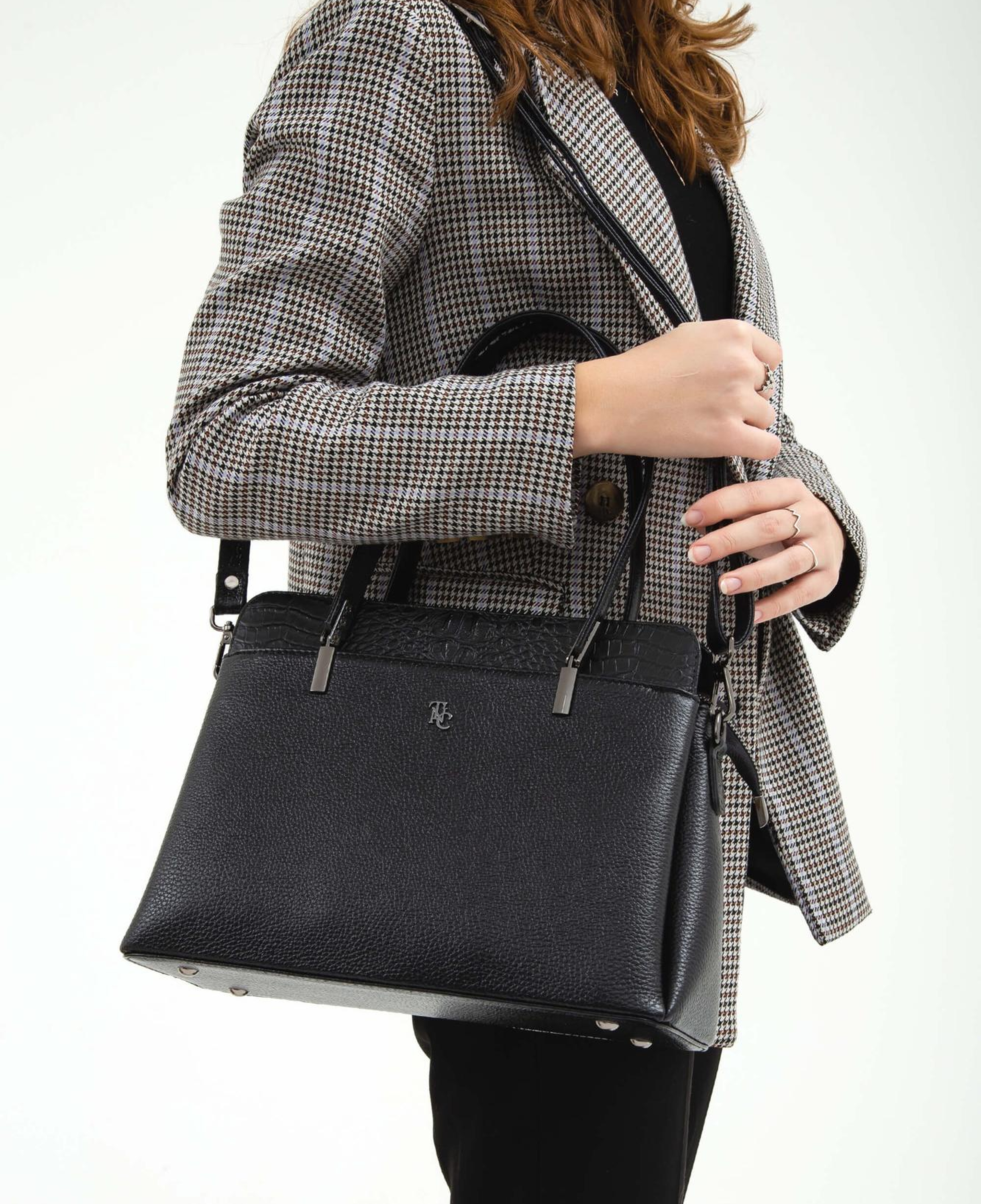 Tamer Tanca Kadın Hakiki Deri Siyah Kol Çantası