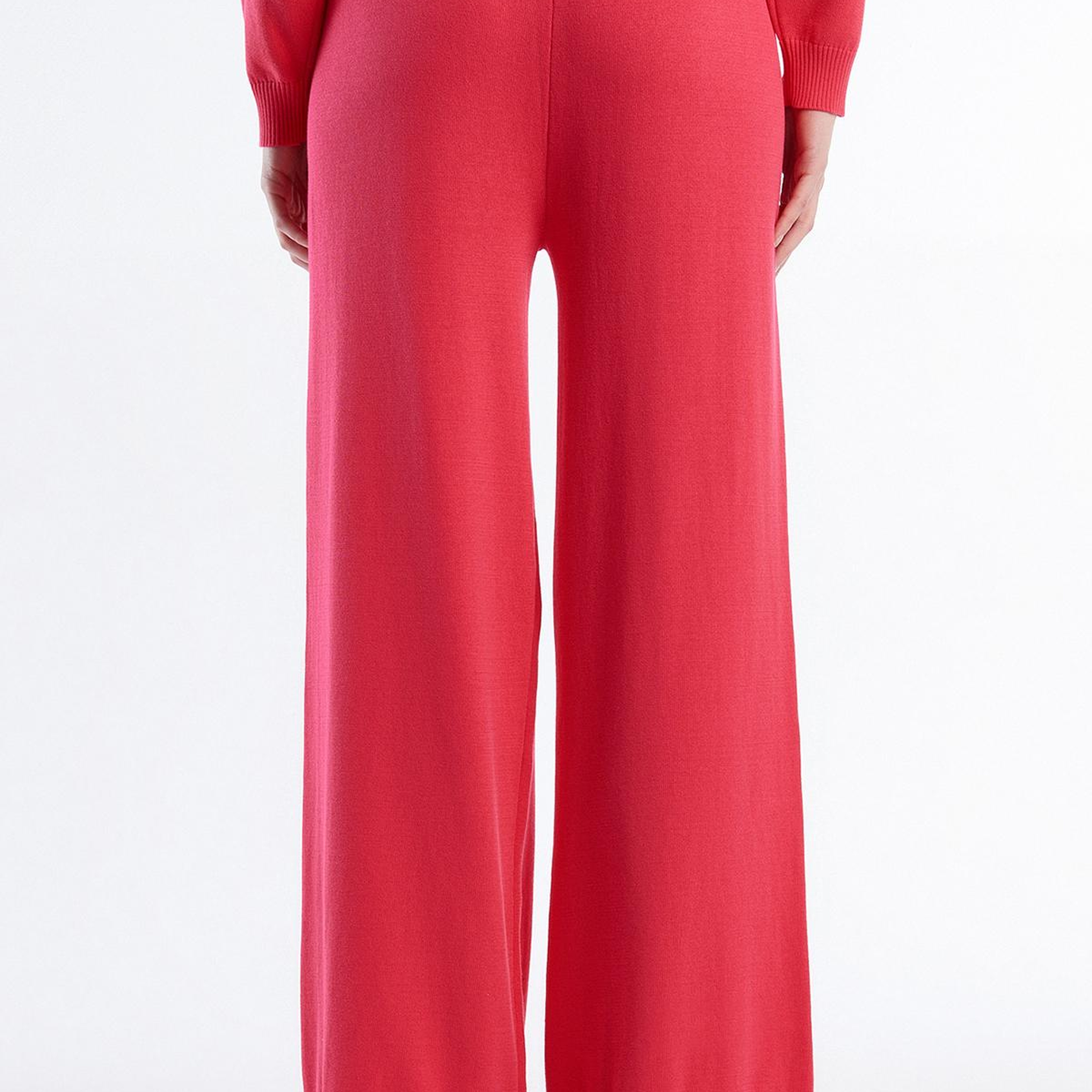 Kadın Koyu Pembe %100 Koton Geniş Paça Triko Pantolon