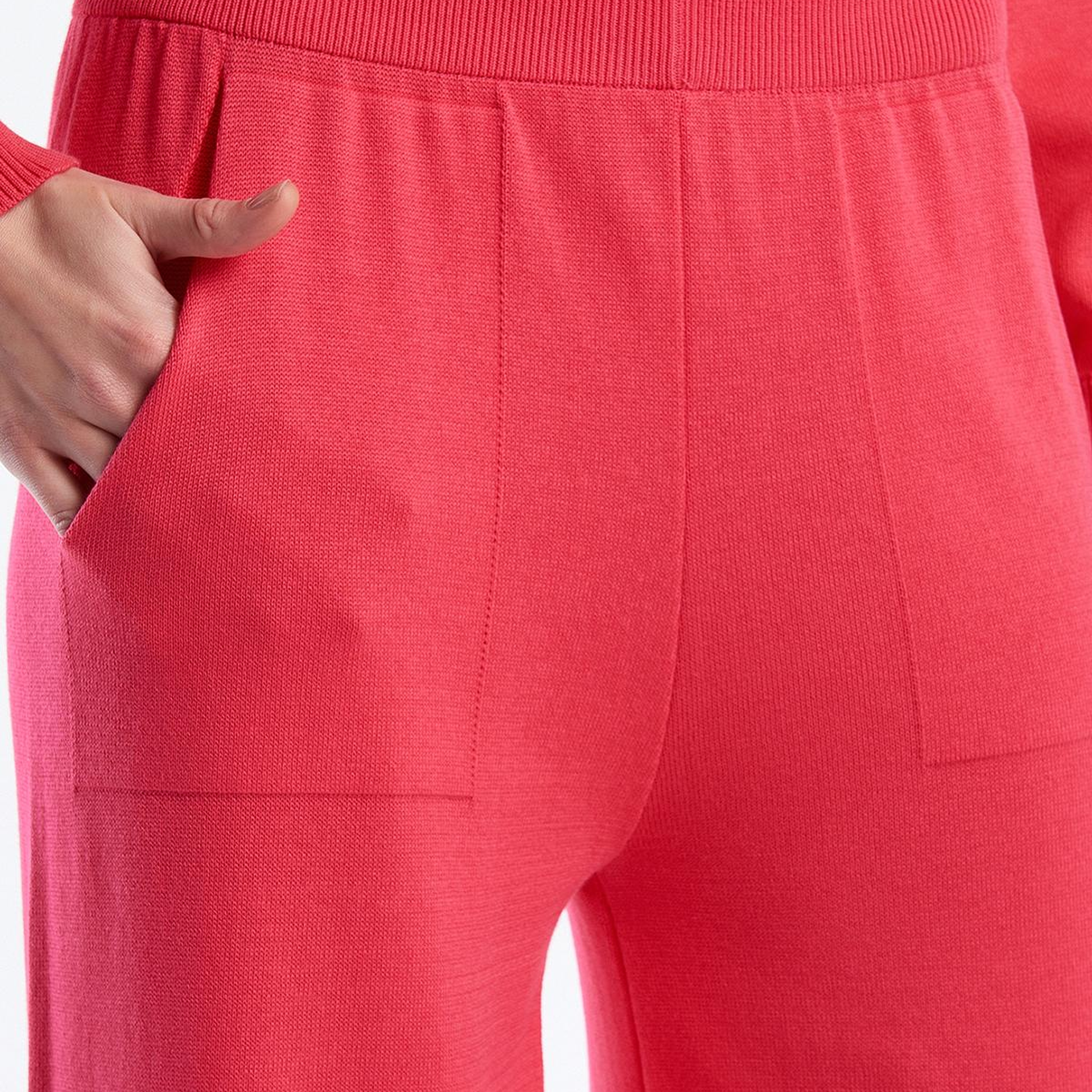 Kadın Koyu Pembe %100 Koton Geniş Paça Triko Pantolon