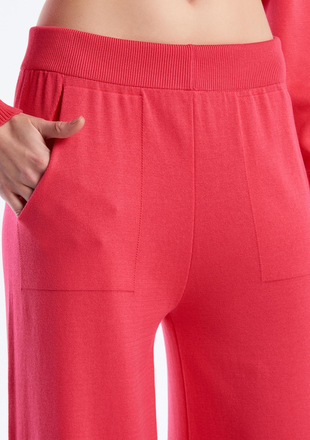 Kadın Koyu Pembe %100 Koton Geniş Paça Triko Pantolon