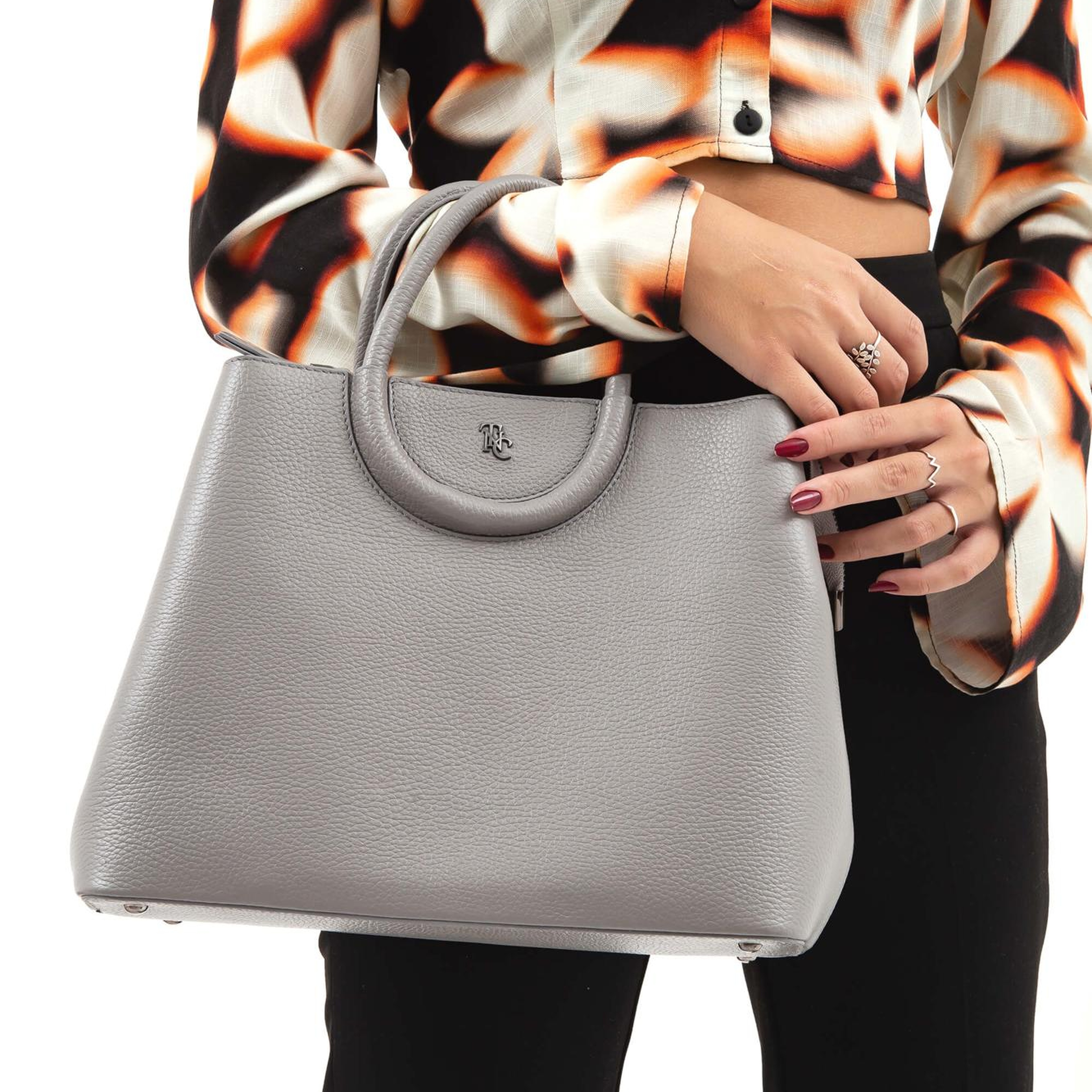 Tamer Tanca Kadın Hakiki Deri Gri Omuz Çanta