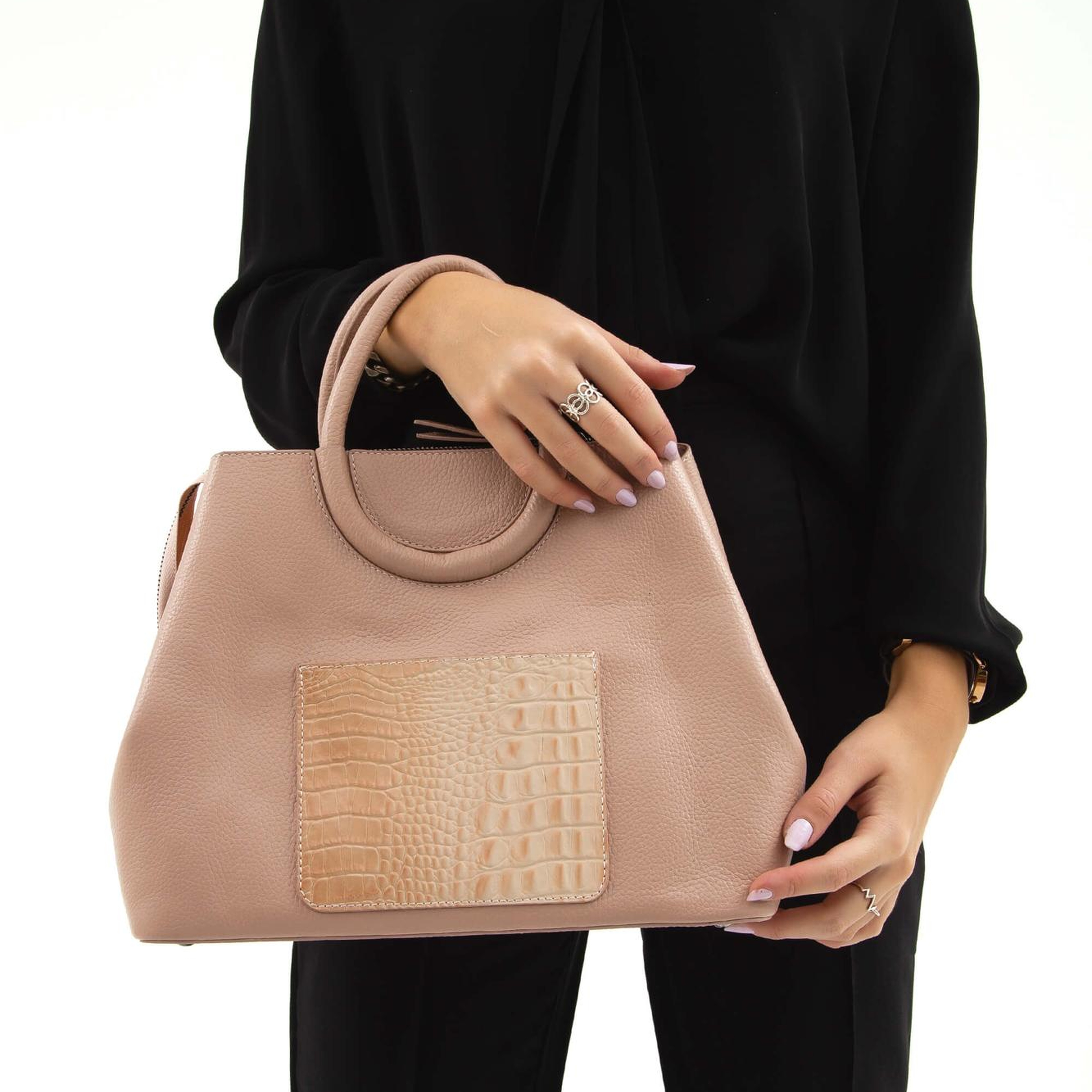 Tamer Tanca Kadın Hakiki Deri Gül Kurusu Omuz Çanta