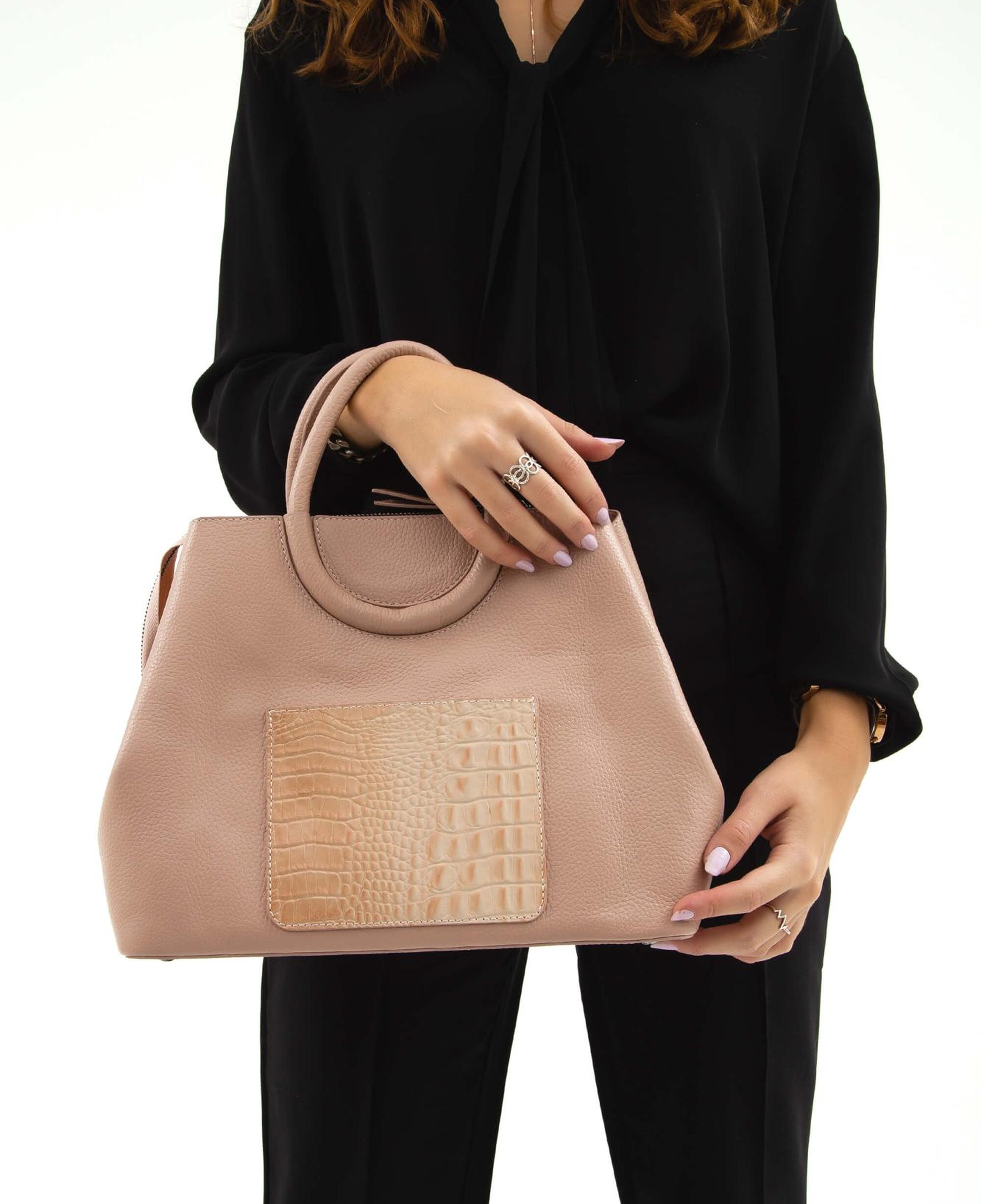 Tamer Tanca Kadın Hakiki Deri Gül Kurusu Omuz Çanta