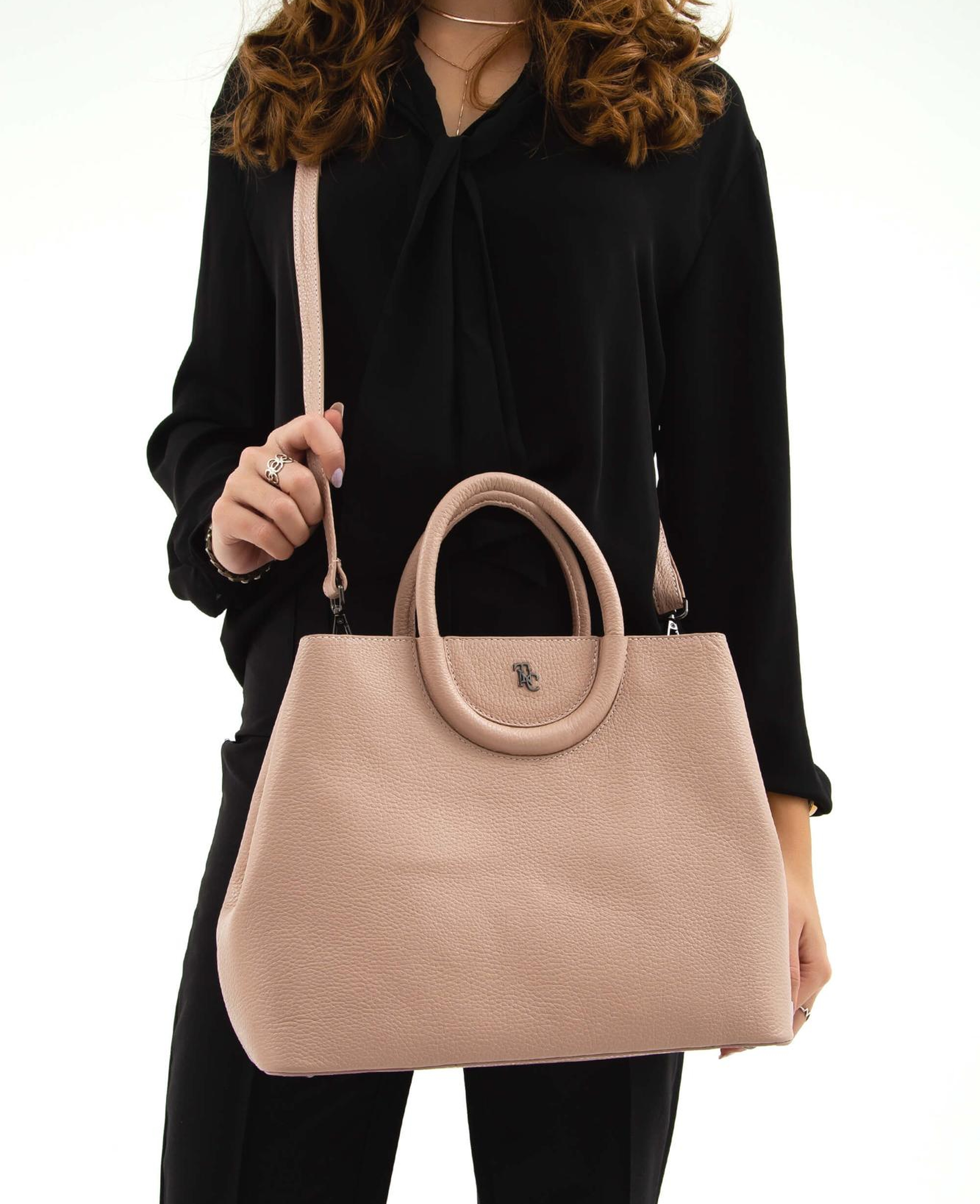 Tamer Tanca Kadın Hakiki Deri Gül Kurusu Omuz Çanta