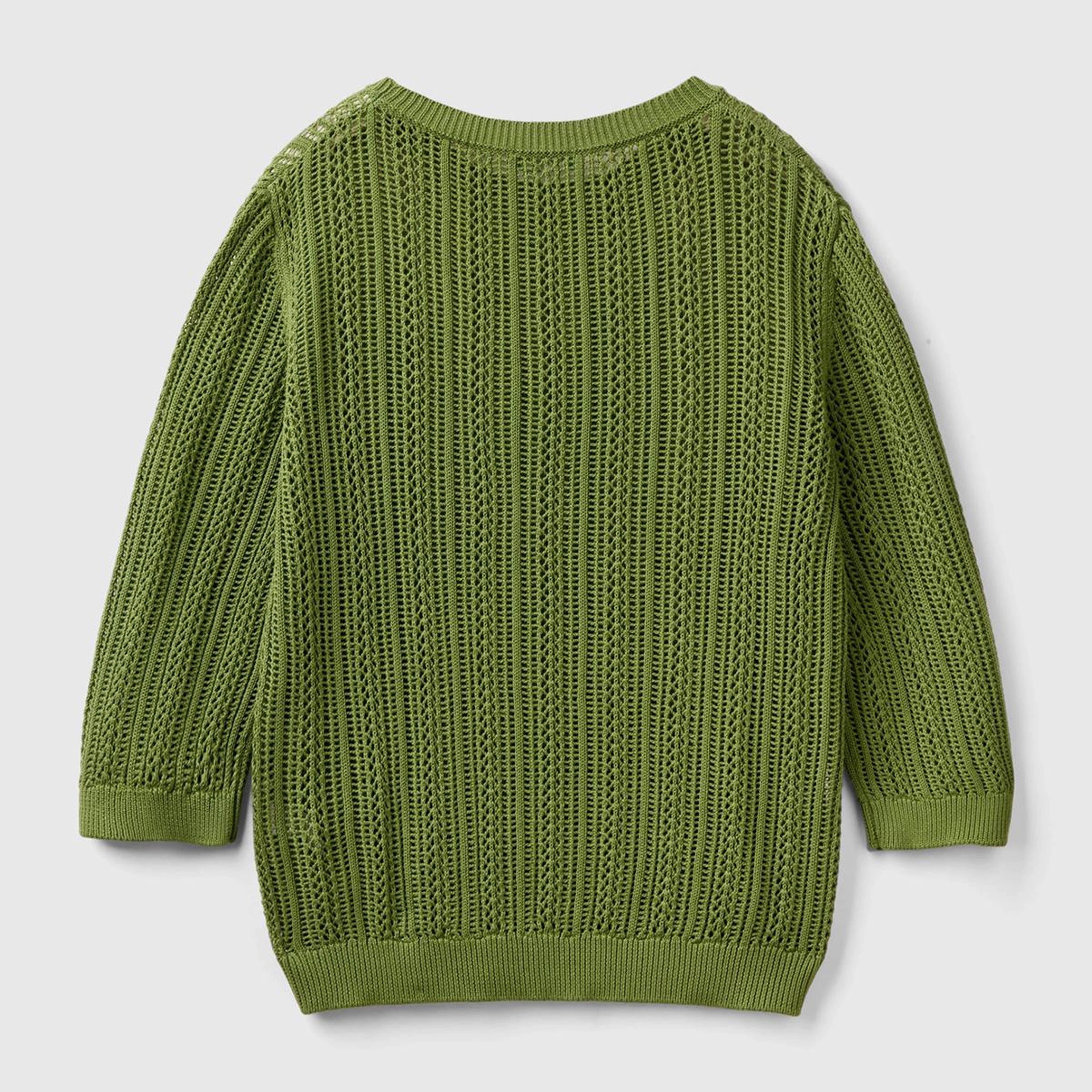 Kadın Soluk Yeşil %100 Pamuk Tığ İşi Kolları Büzgülü Bisiklet Yaka Kazak