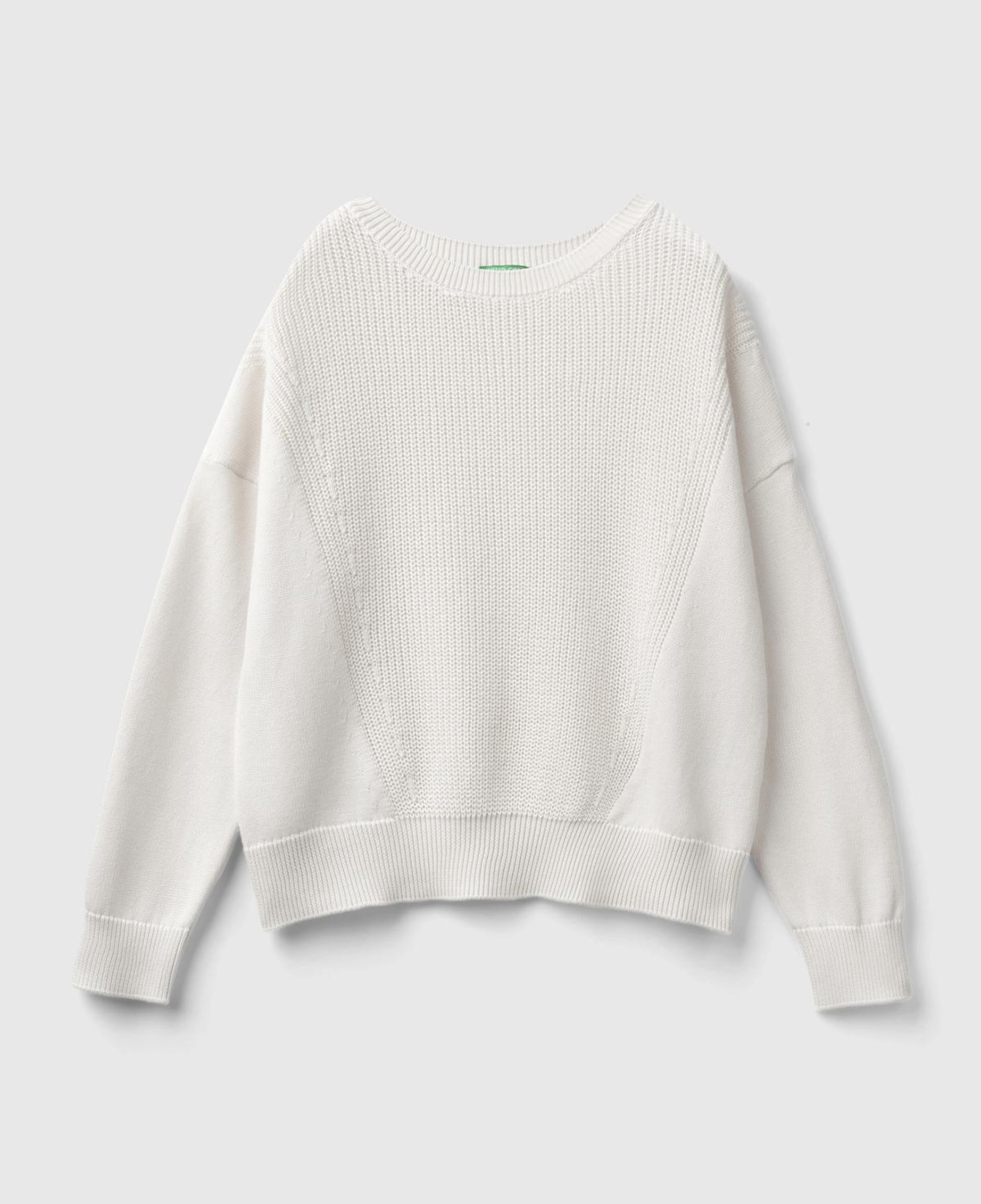 Kadın Krem %100 Pamuk Önü Detaylı Kayık Yaka Kazak