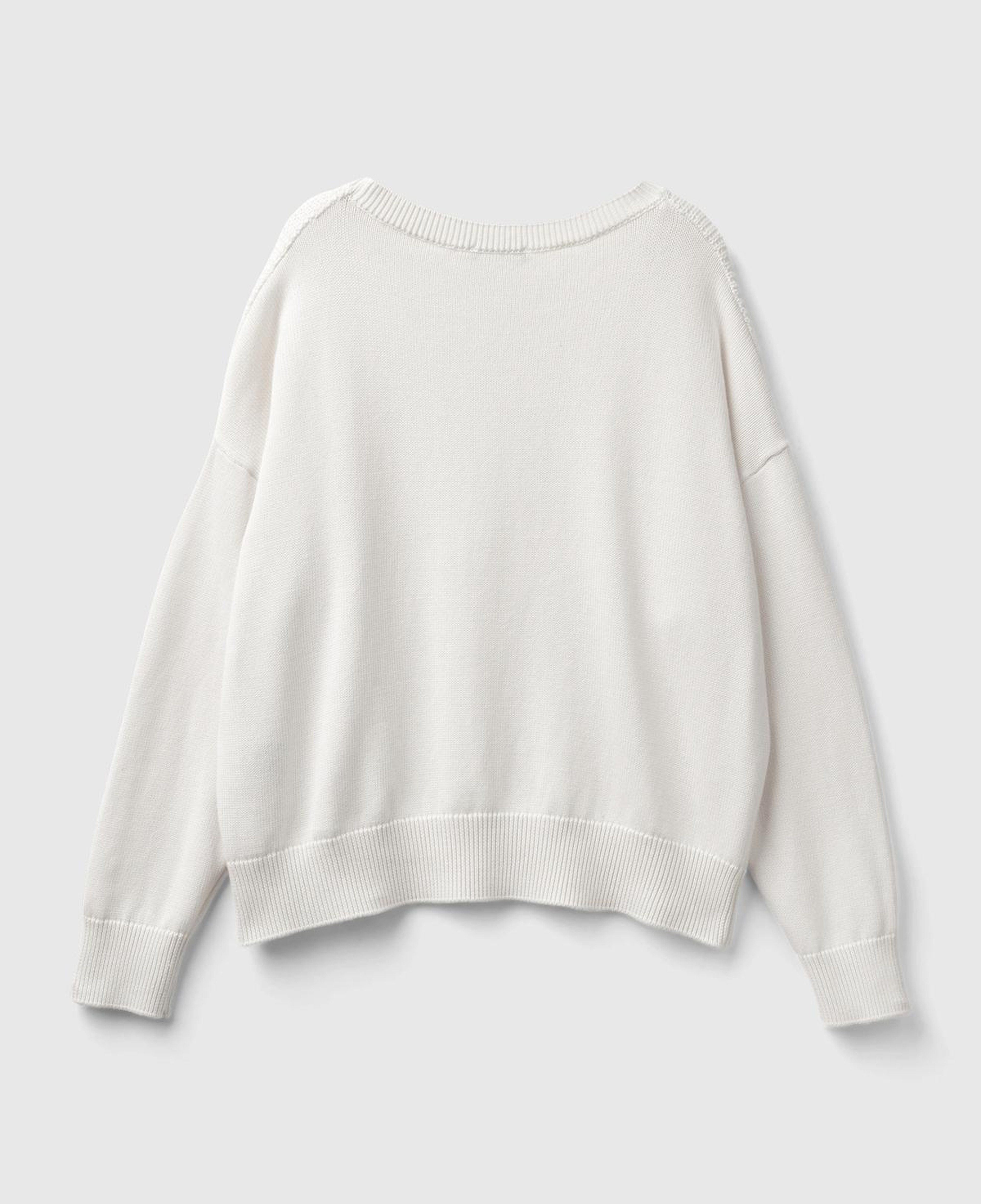 Kadın Krem %100 Pamuk Önü Detaylı Kayık Yaka Kazak