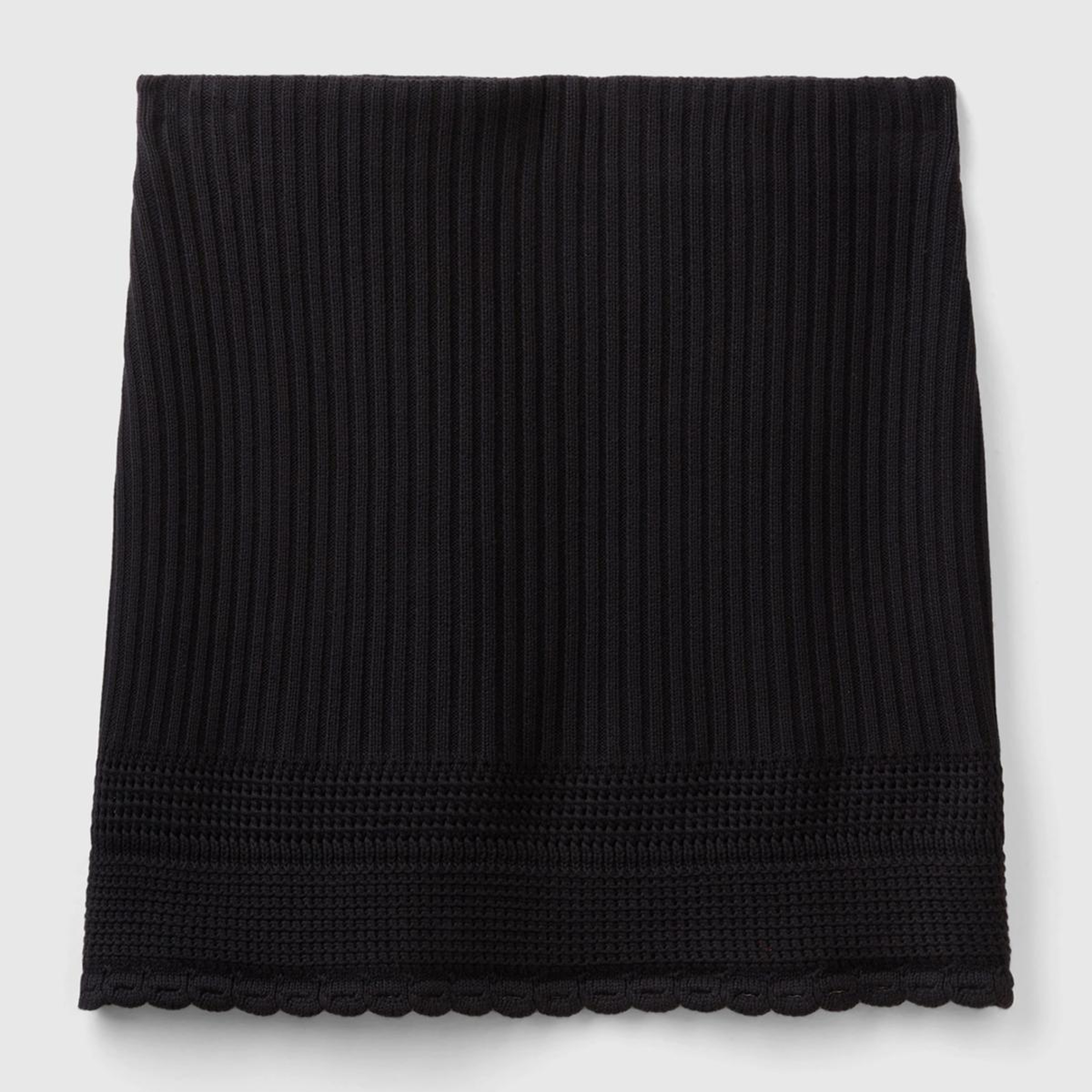 Kadın Siyah %100 Pamuk Örgü Motifli Altı Saçaklı Triko Mini Etek