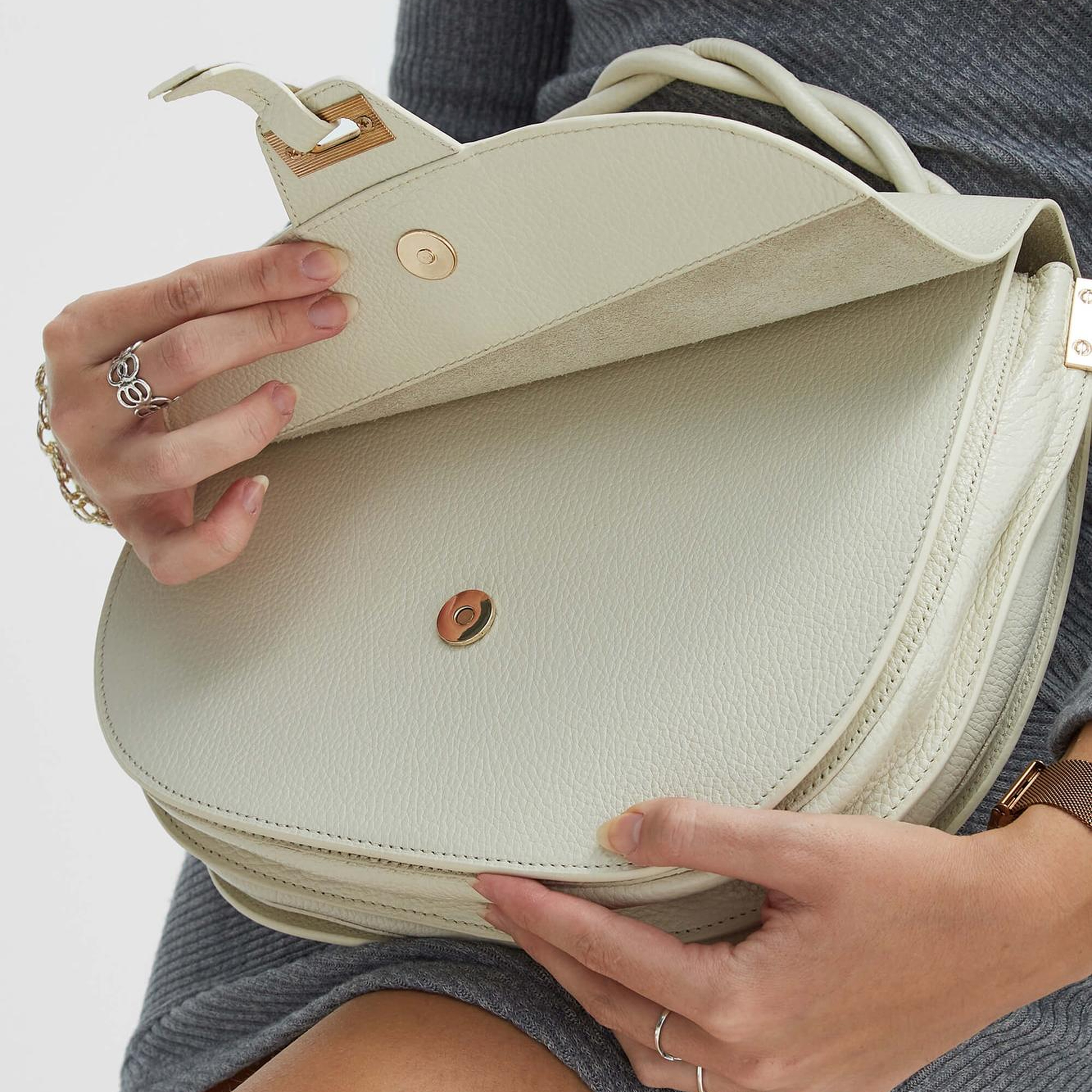 Tamer Tanca Kadın Hakiki Deri Bej Kol Çantası