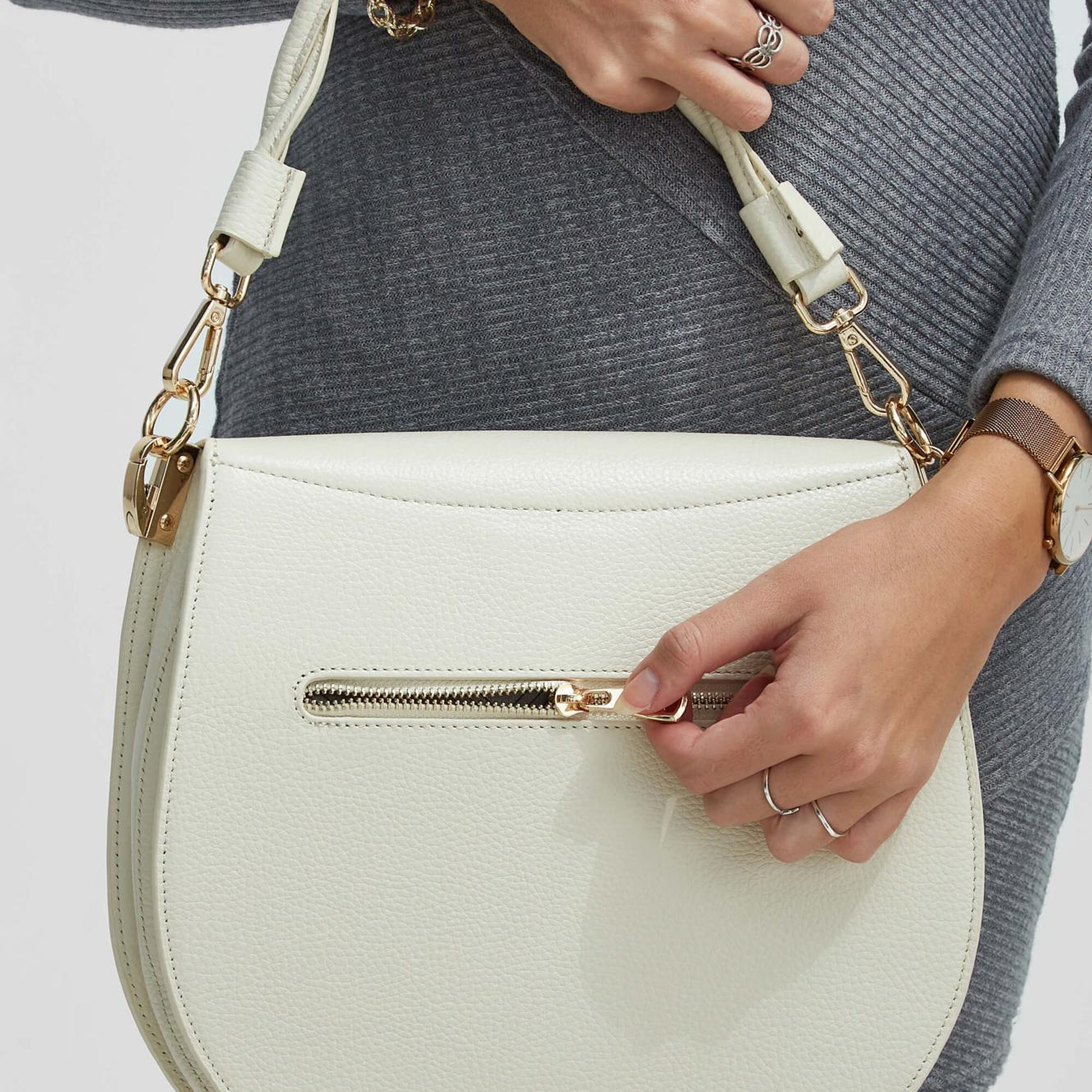 Tamer Tanca Kadın Hakiki Deri Bej Kol Çantası