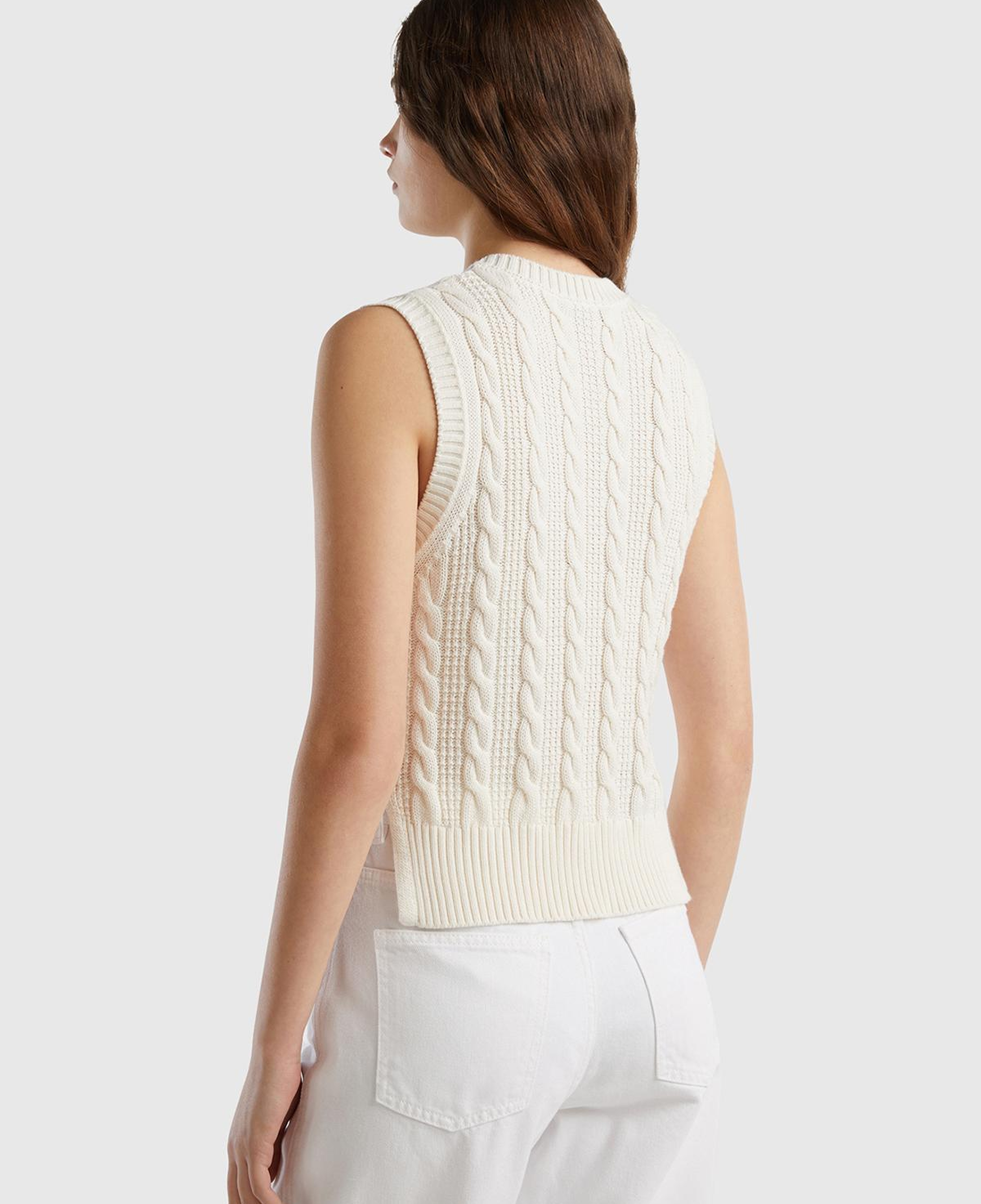 Kadın Krem %100 Koton Saç Örgülü Crop Süveter