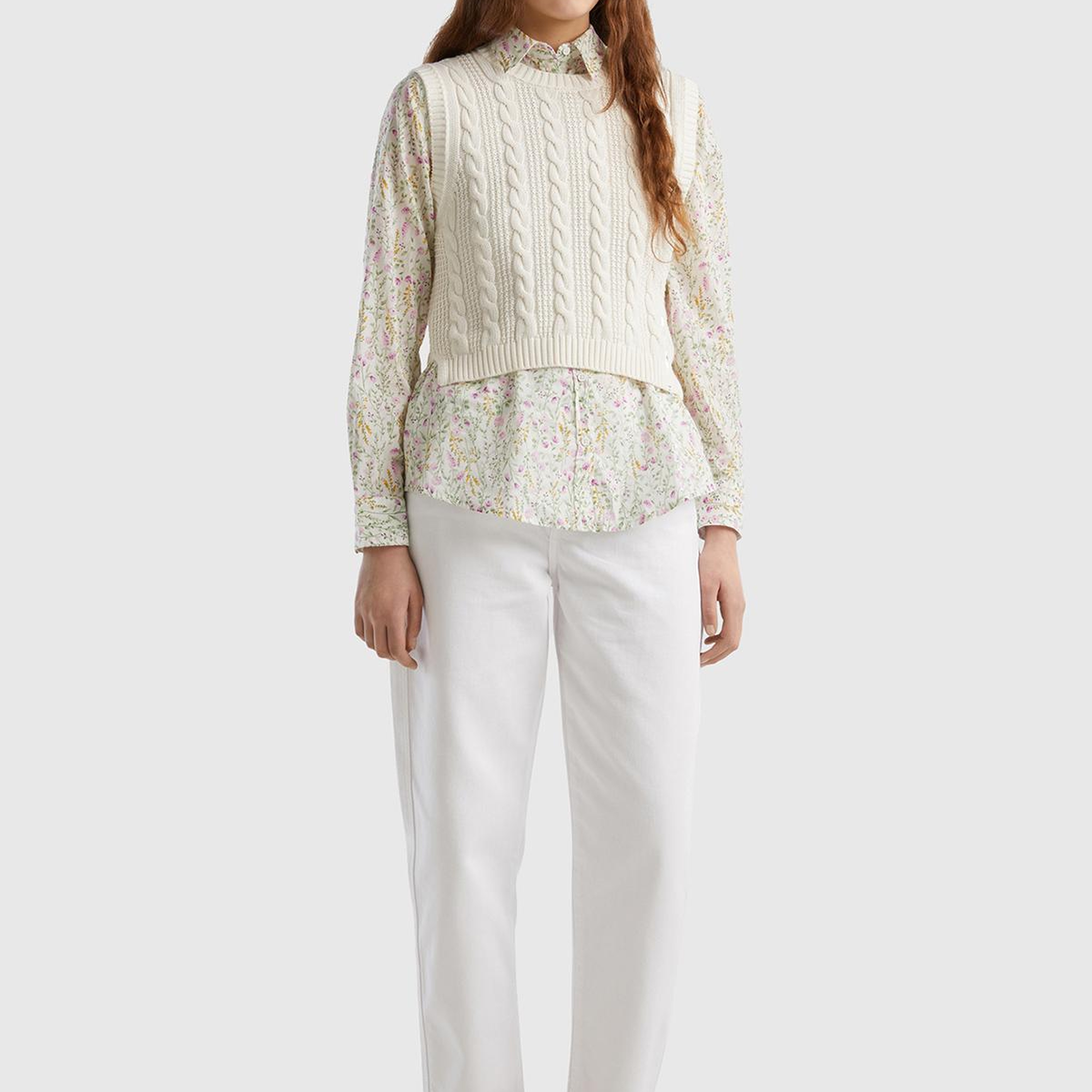 Kadın Krem %100 Koton Saç Örgülü Crop Süveter