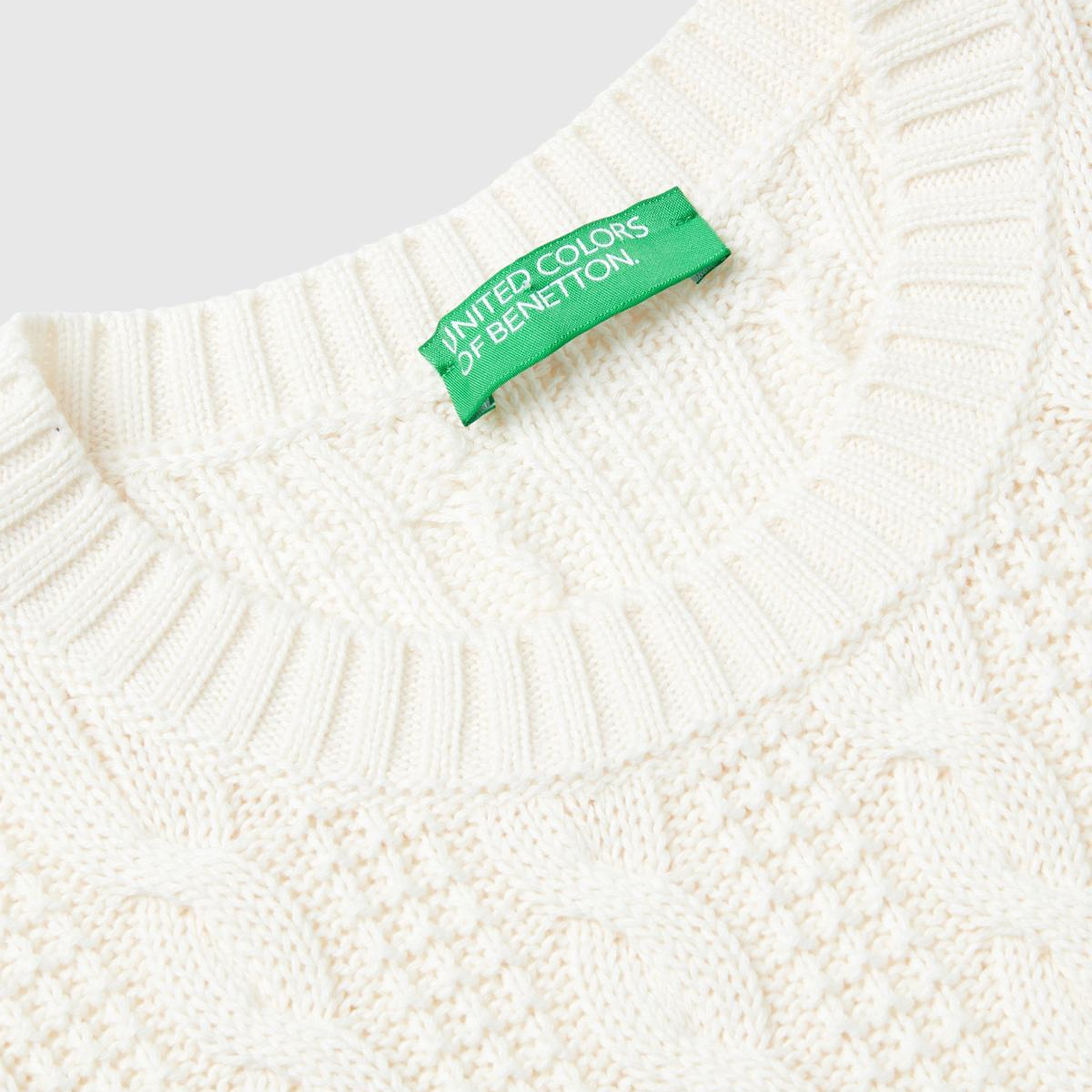 Kadın Krem %100 Koton Saç Örgülü Crop Süveter