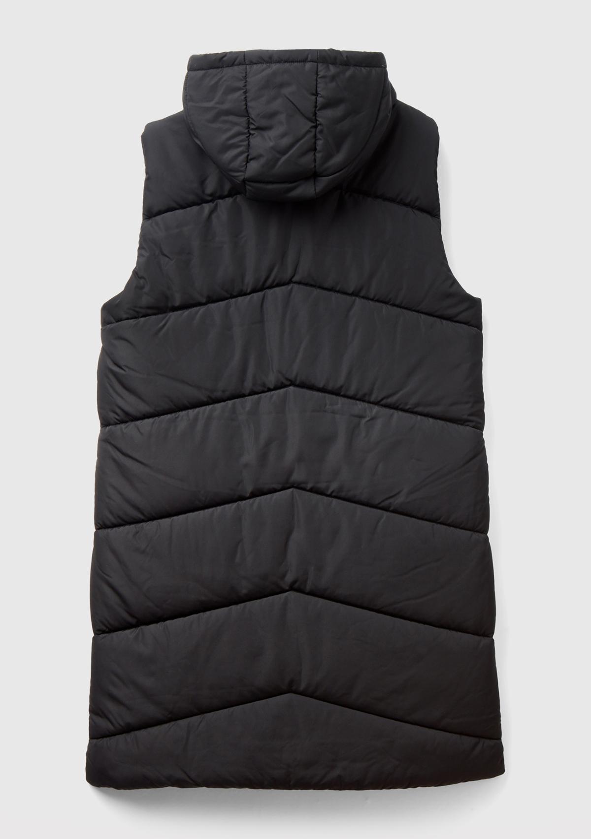 Kadın Siyah Kolsuz Uzun Kapitone Mont