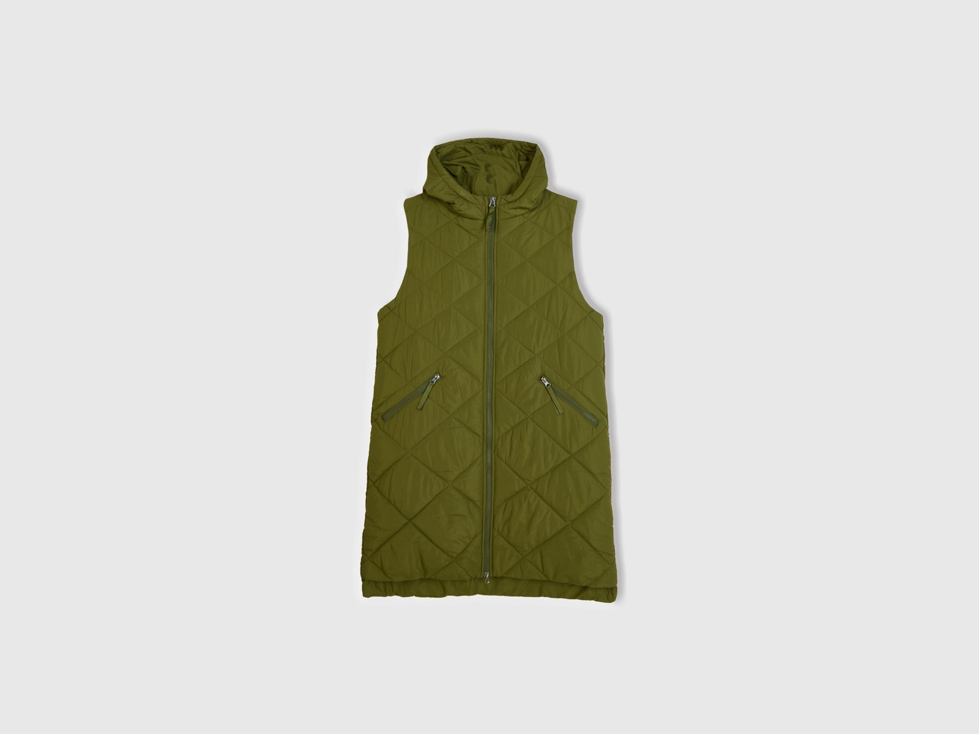 Kadın Haki Kolsuz Uzun Kapitone Mont