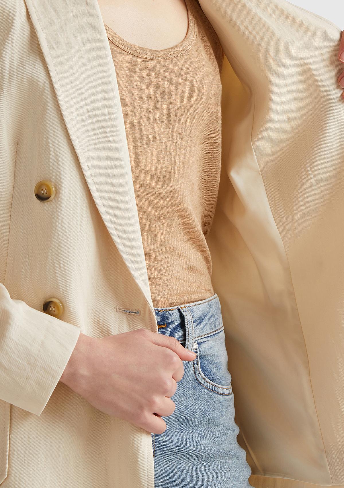 Kadın Bej Liyosel ve Viskoz Karışımlı Yama Cepli Kruvaze Blazer Ceket