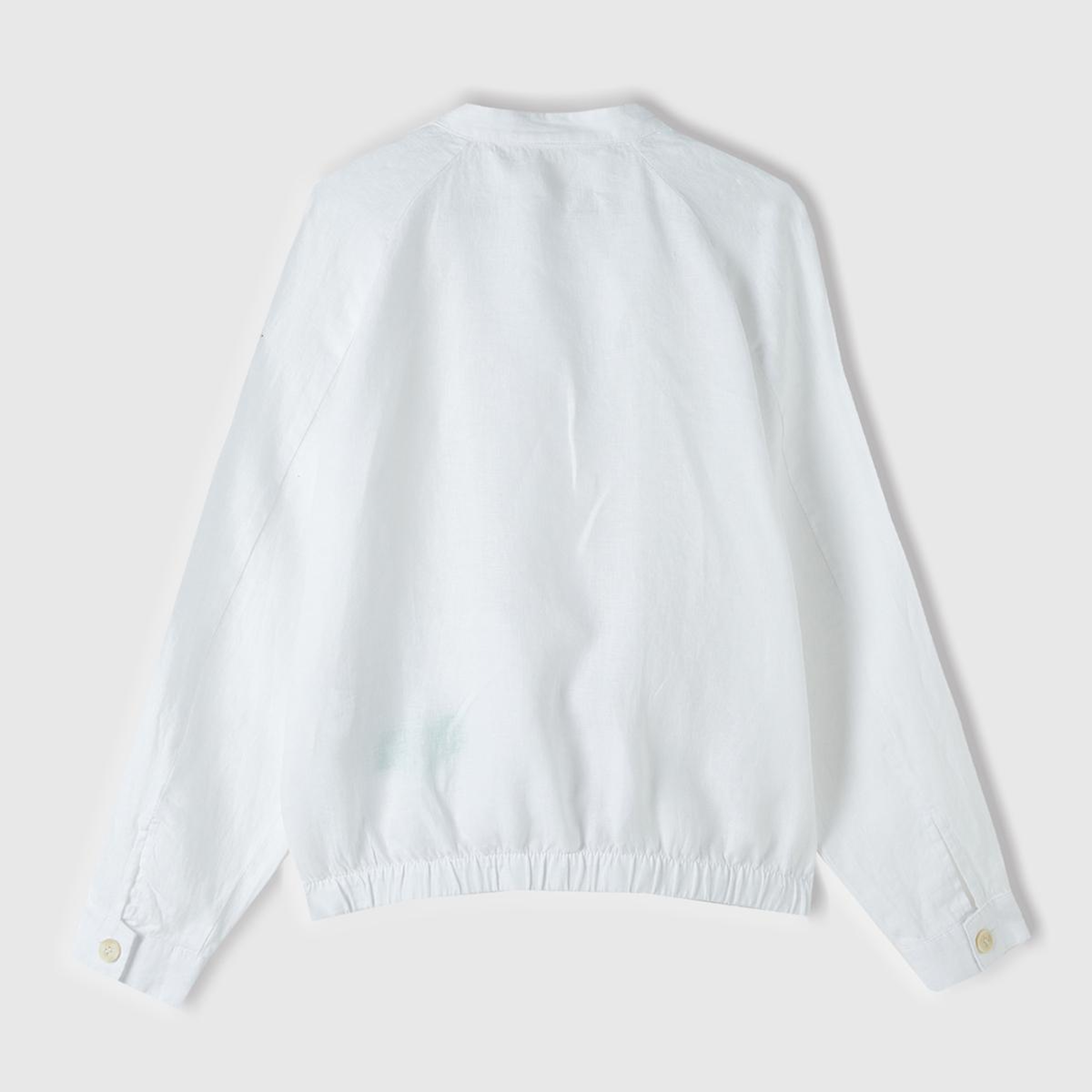 Kadın Beyaz %100 Keten Gizli Düğme Kapamalı Bomber Ceket