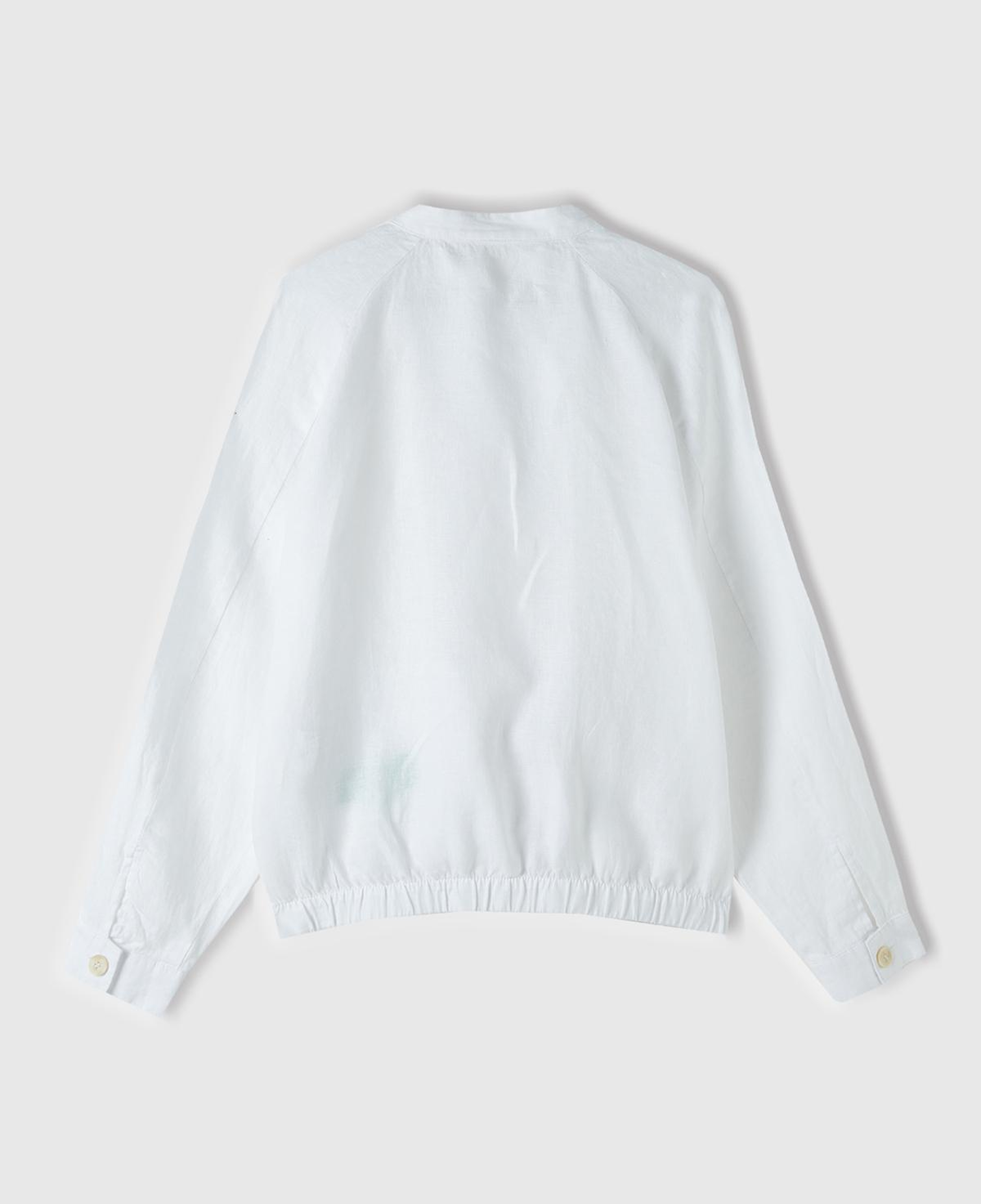 Kadın Beyaz %100 Keten Gizli Düğme Kapamalı Bomber Ceket