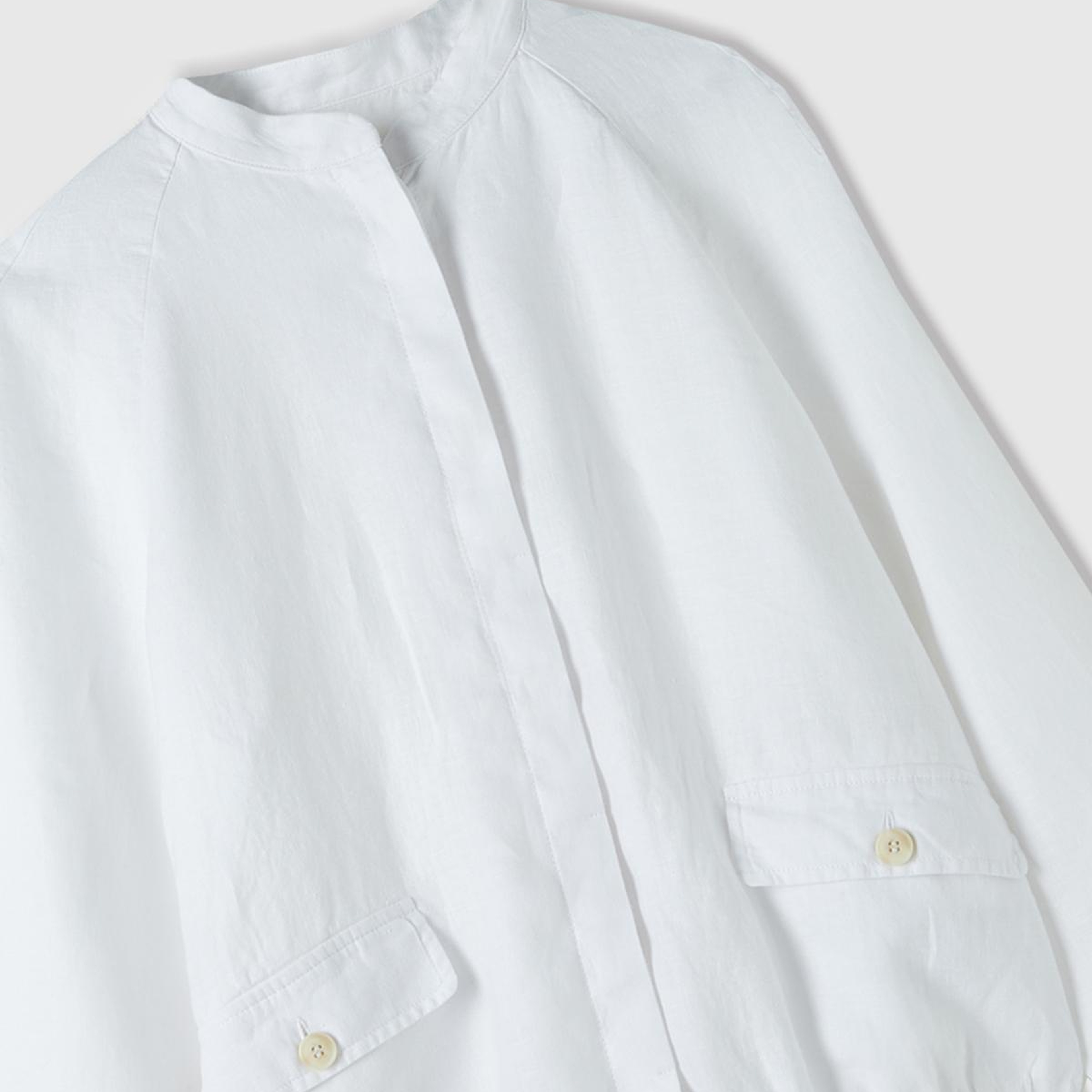 Kadın Beyaz %100 Keten Gizli Düğme Kapamalı Bomber Ceket