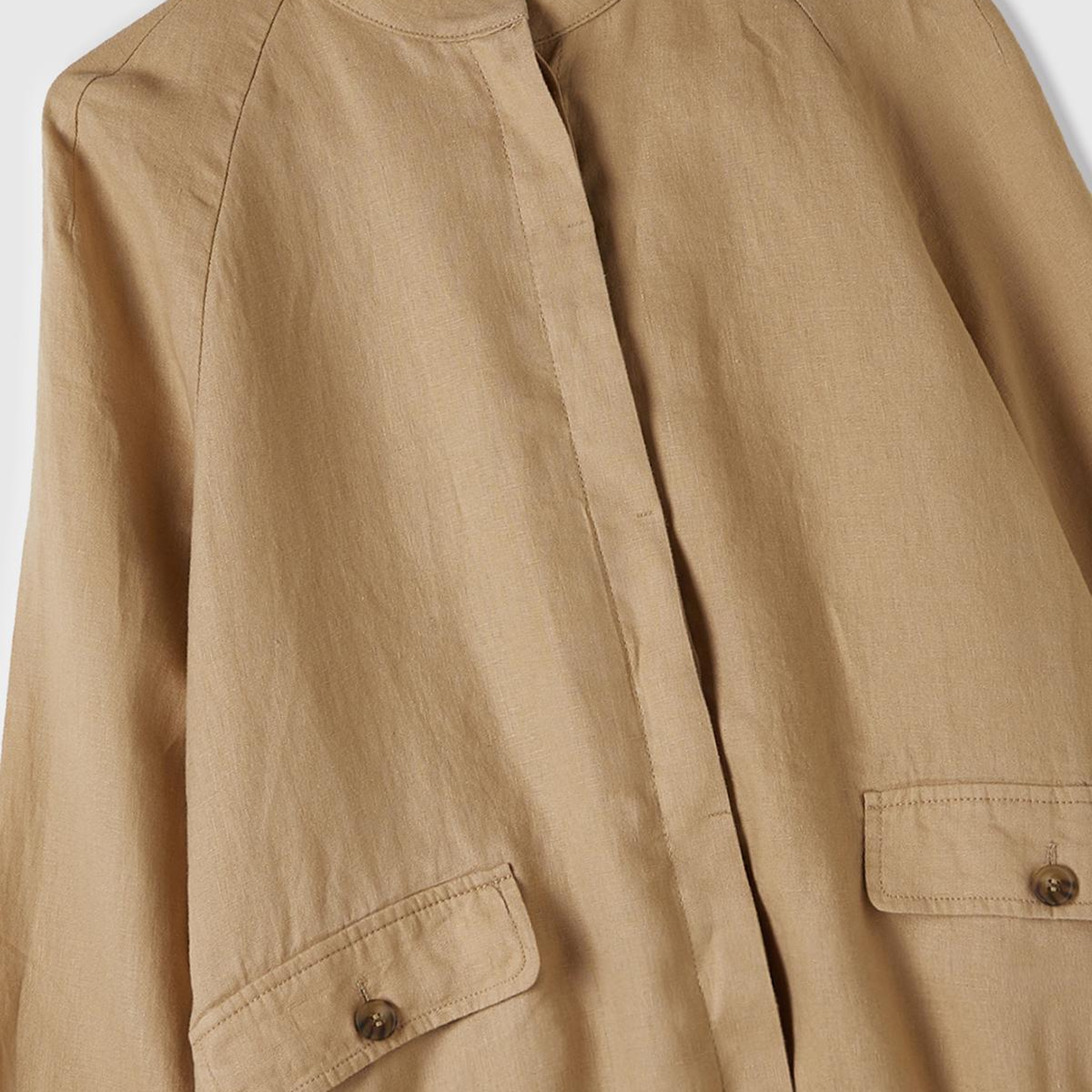 Kadın Taba %100 Keten Gizli Düğme Kapamalı Bomber Ceket