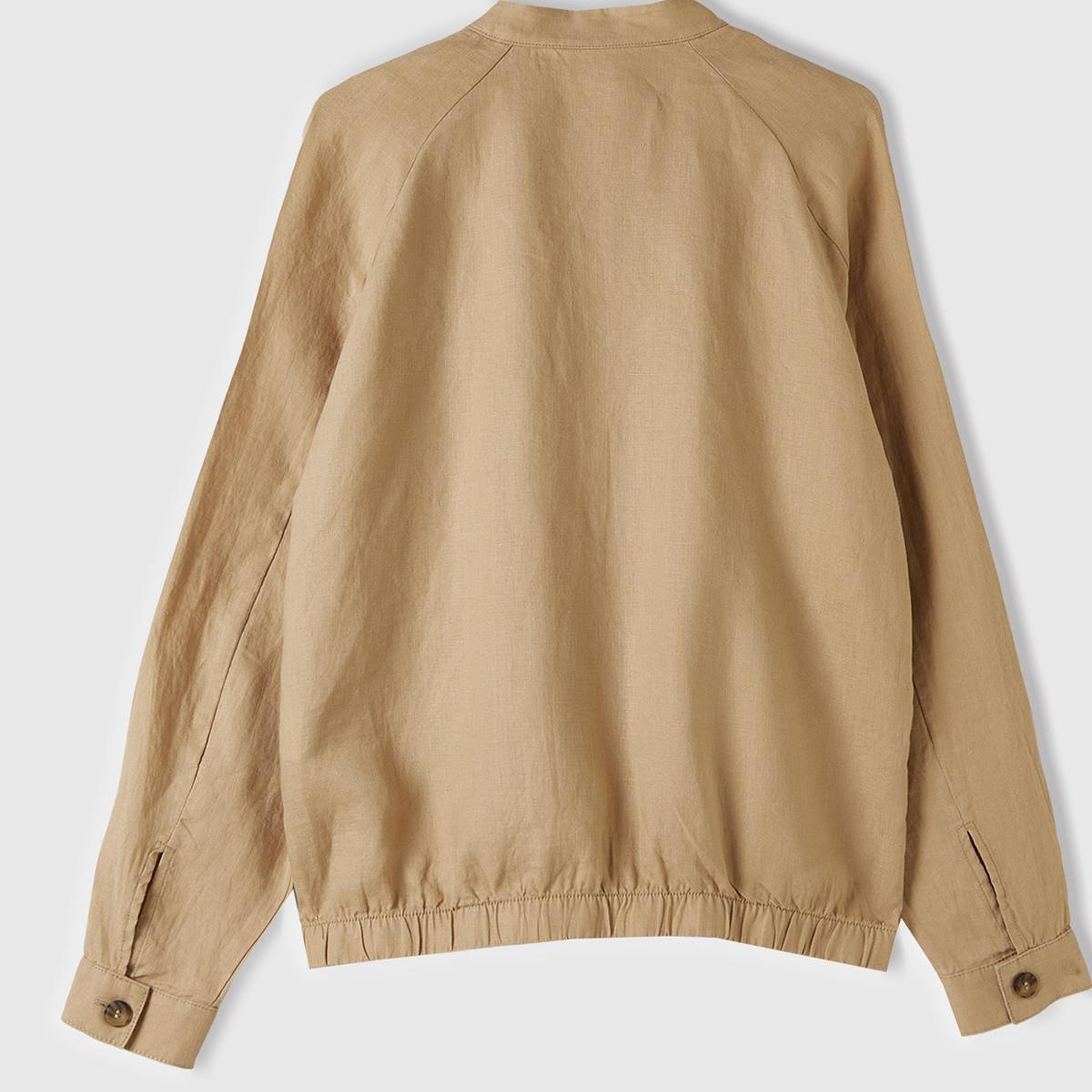 Kadın Taba %100 Keten Gizli Düğme Kapamalı Bomber Ceket