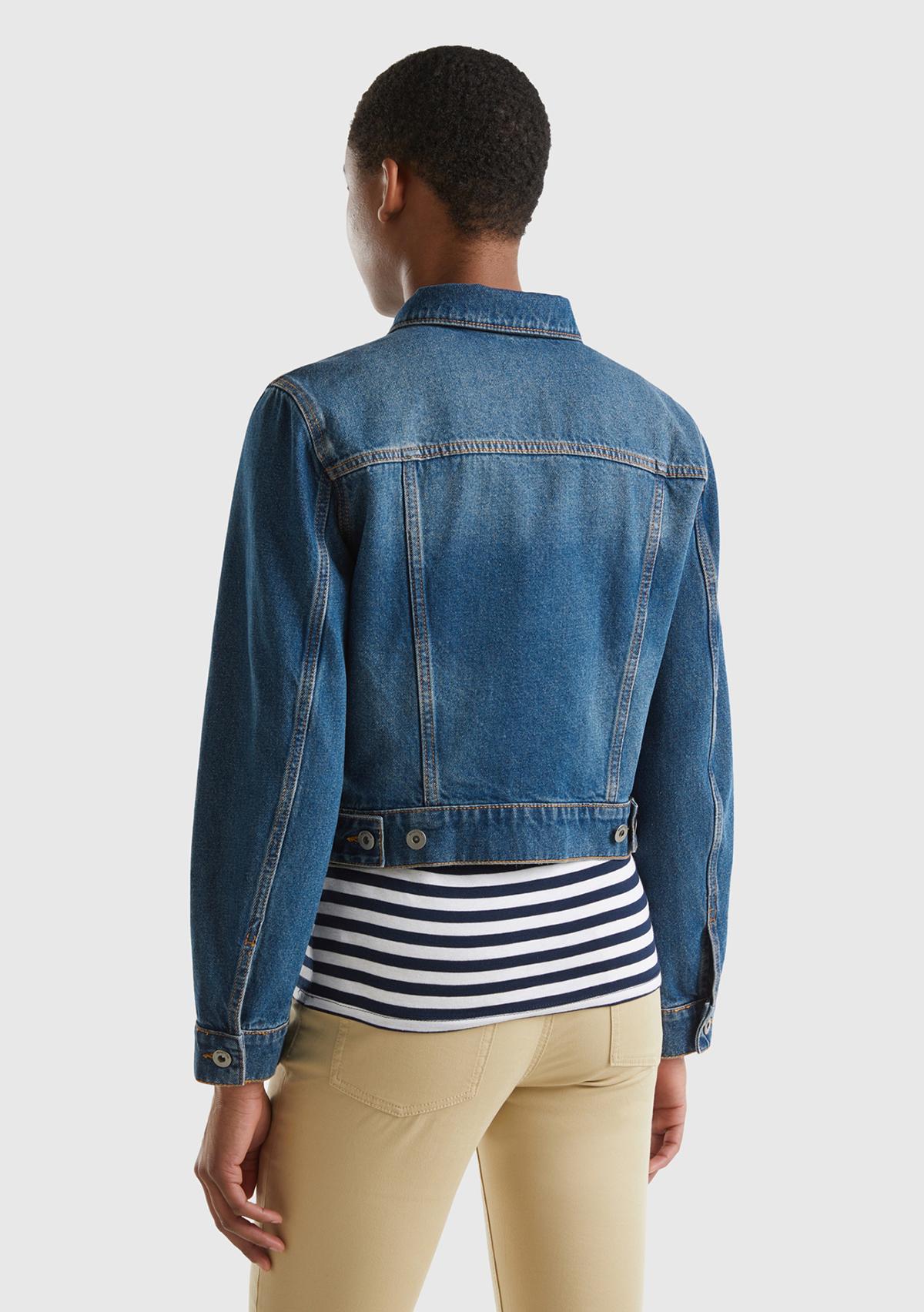 Kadın İndigo %100 Pamuk Yama Cepli Beli Ayarlanabilir Denim Ceket