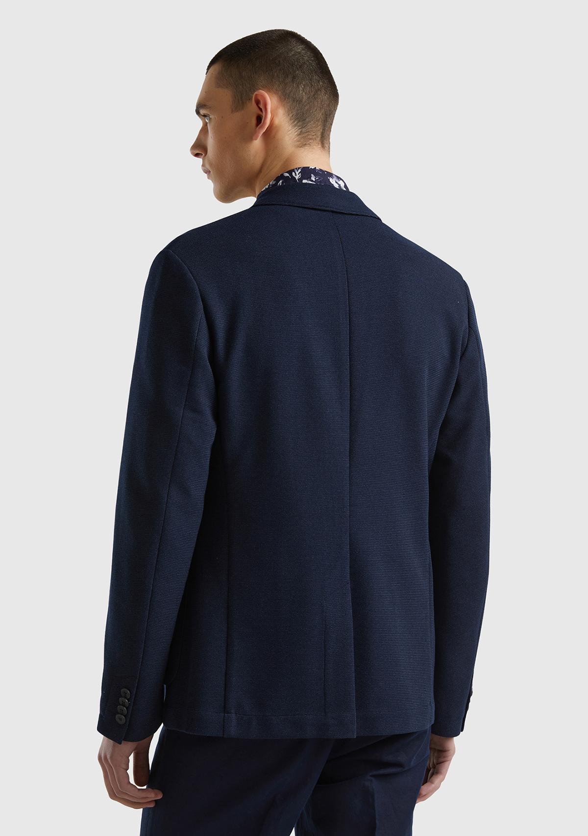 Erkek İndigo Viskoz Karışımlı Biyeli Cep Detaylı Çift Düğmeli Blazer Ceket