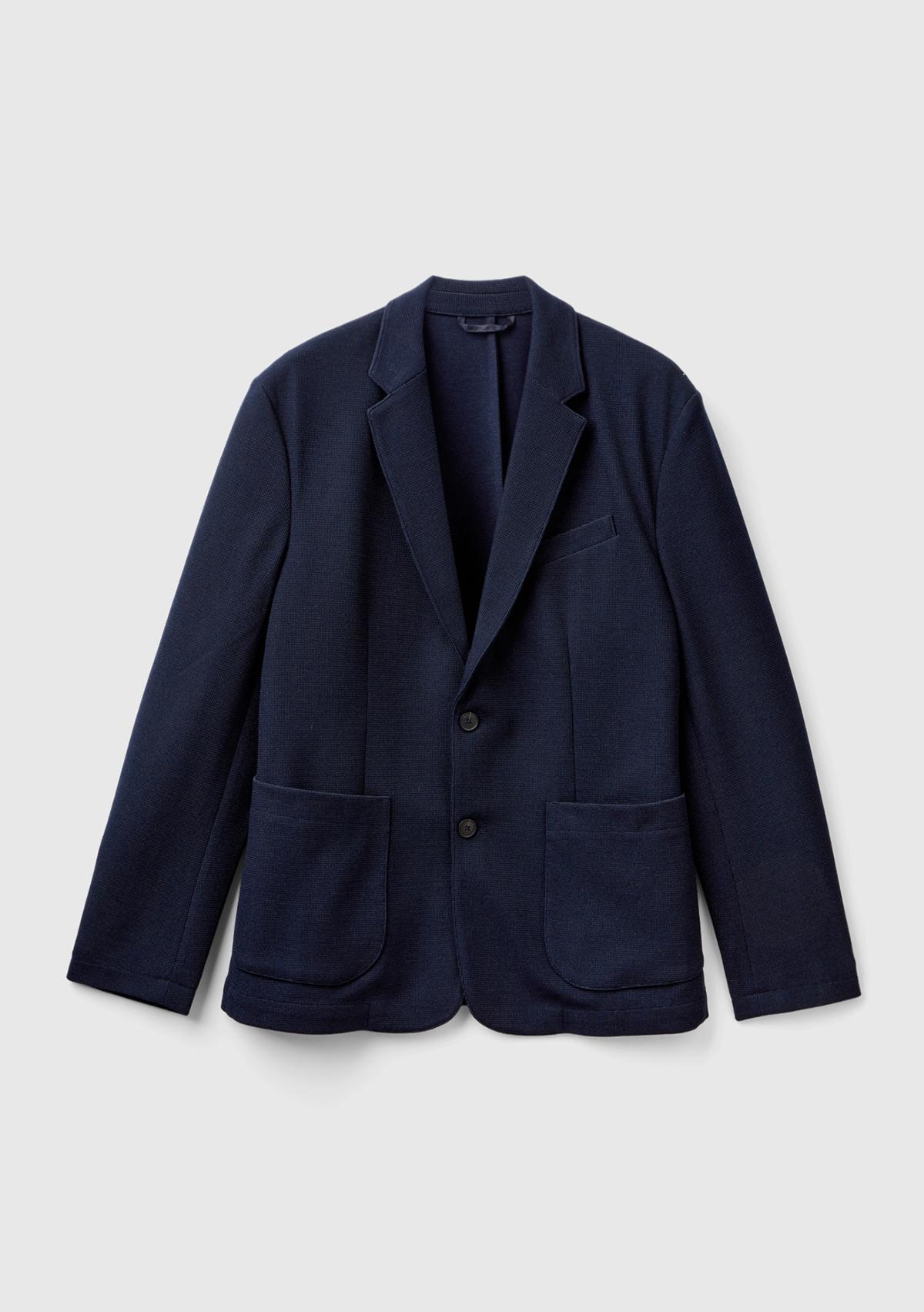 Erkek İndigo Viskoz Karışımlı Biyeli Cep Detaylı Çift Düğmeli Blazer Ceket