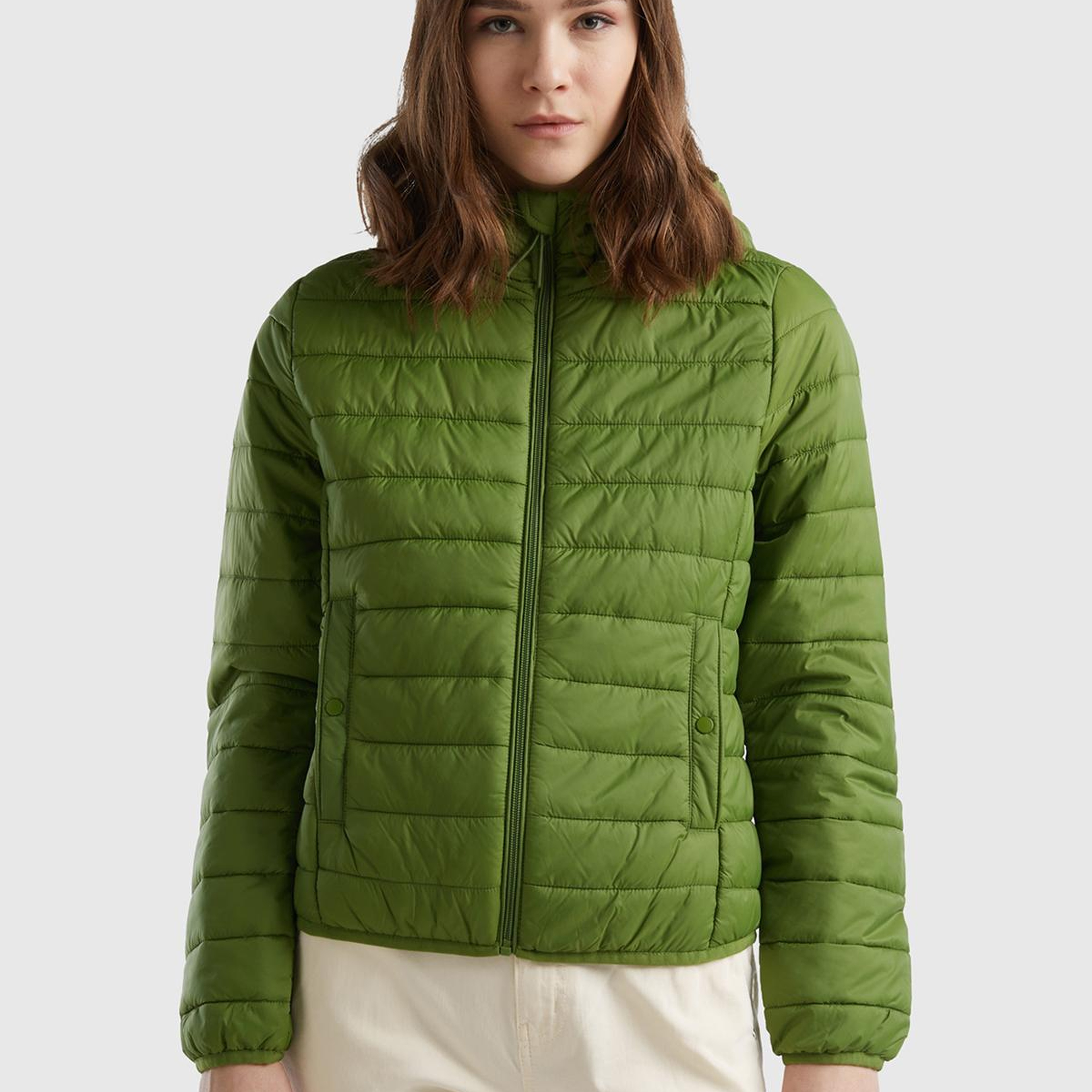 Kadın Soluk Yeşil Recycled Polyester Dolgulu  Pufa Mont