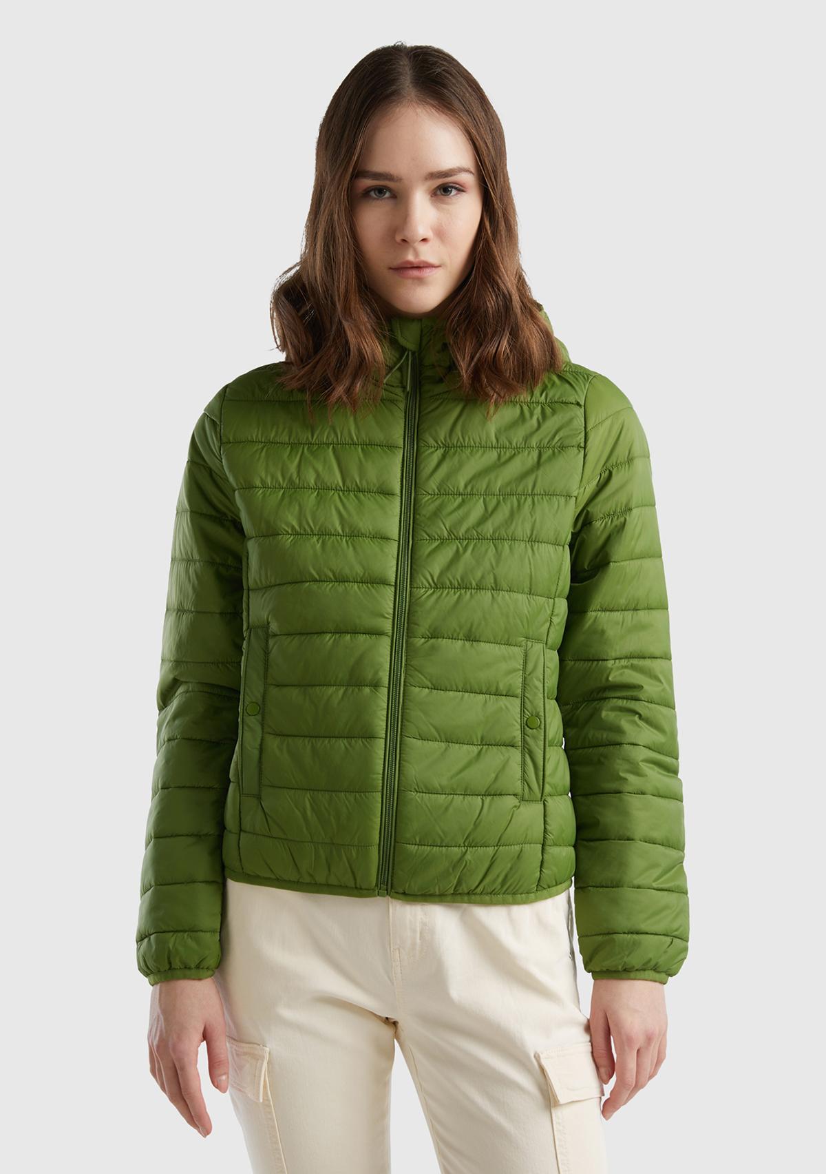 Kadın Soluk Yeşil Recycled Polyester Dolgulu  Pufa Mont