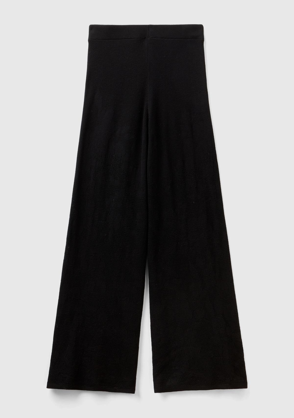 Kadın Siyah Pamuk Modal Karışımlı Motifli Normal Bel Triko Pantolon