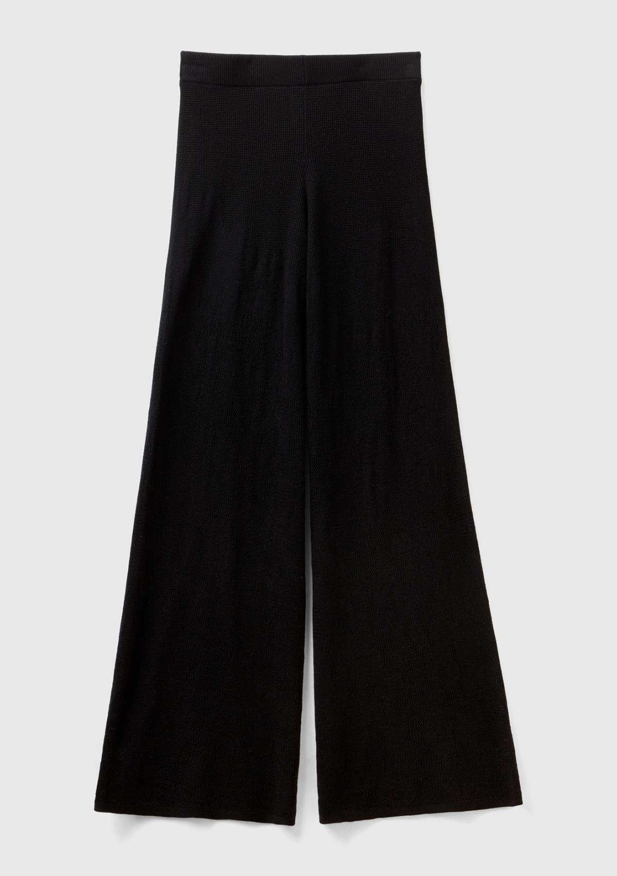 Kadın Siyah Pamuk Modal Karışımlı Motifli Normal Bel Triko Pantolon