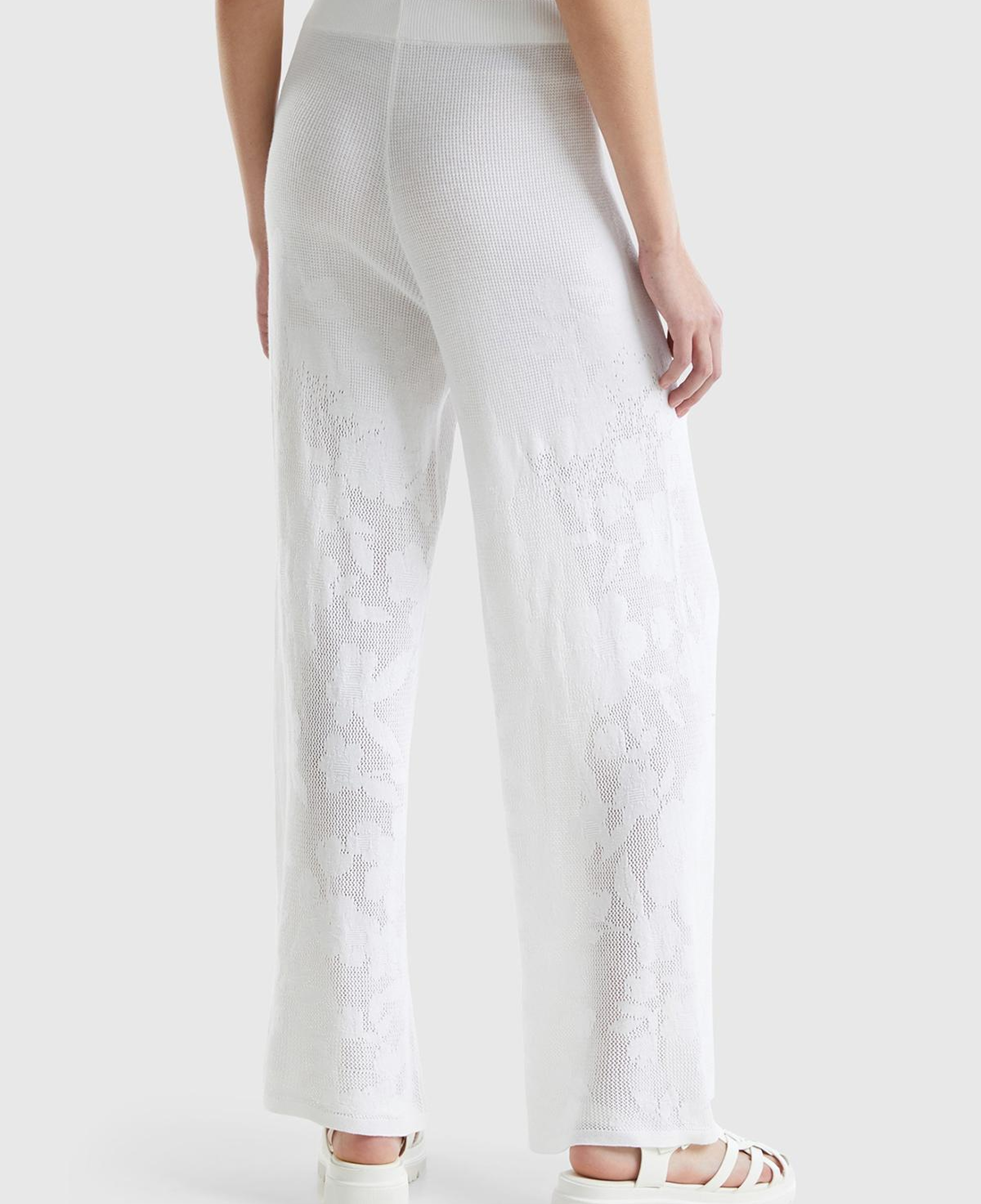 Kadın Beyaz Pamuk Modal Karışımlı Motifli Normal Bel Triko Pantolon