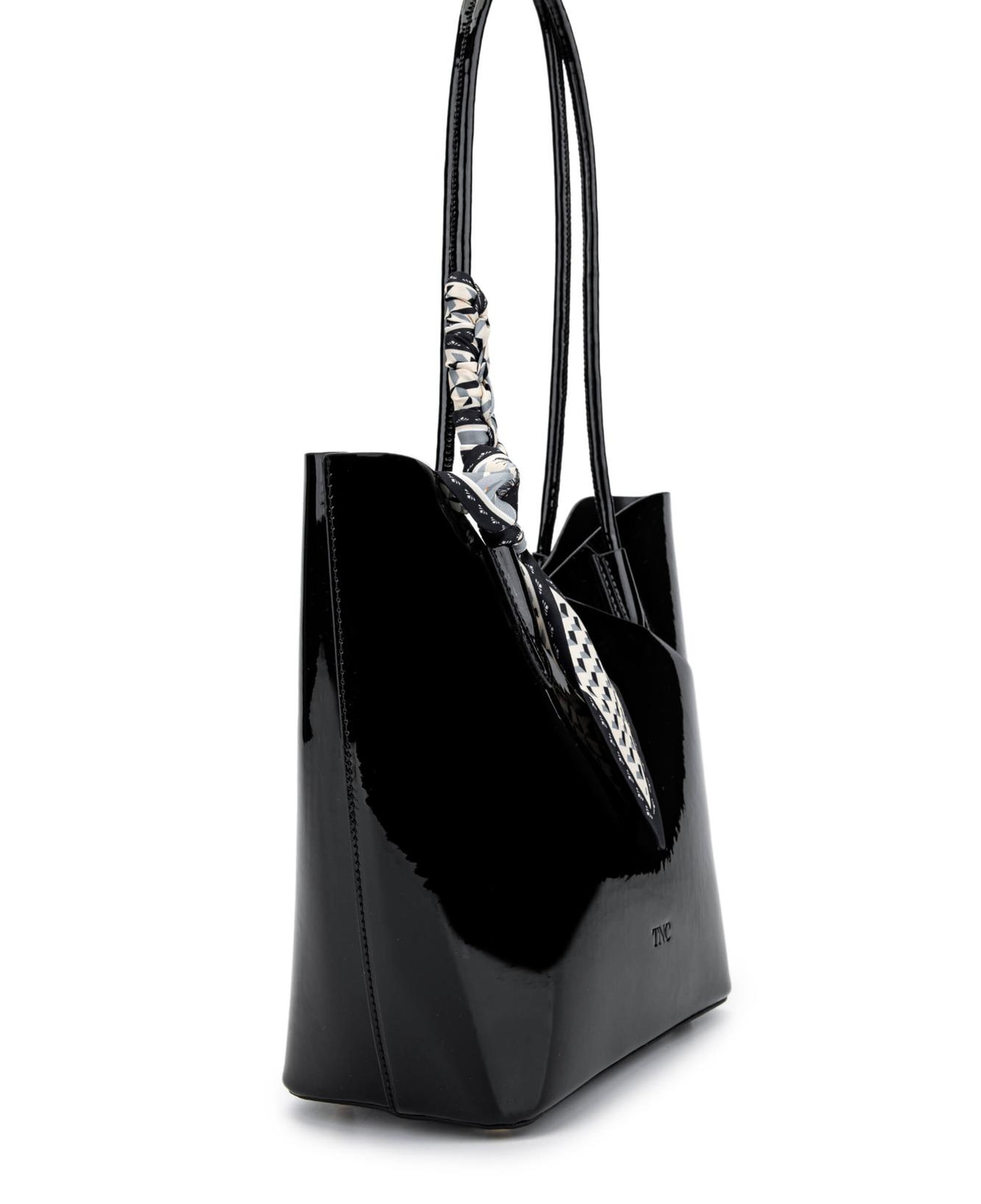 Tamer Tanca Kadın Suni Deri Siyah Rugan Kol Çantası