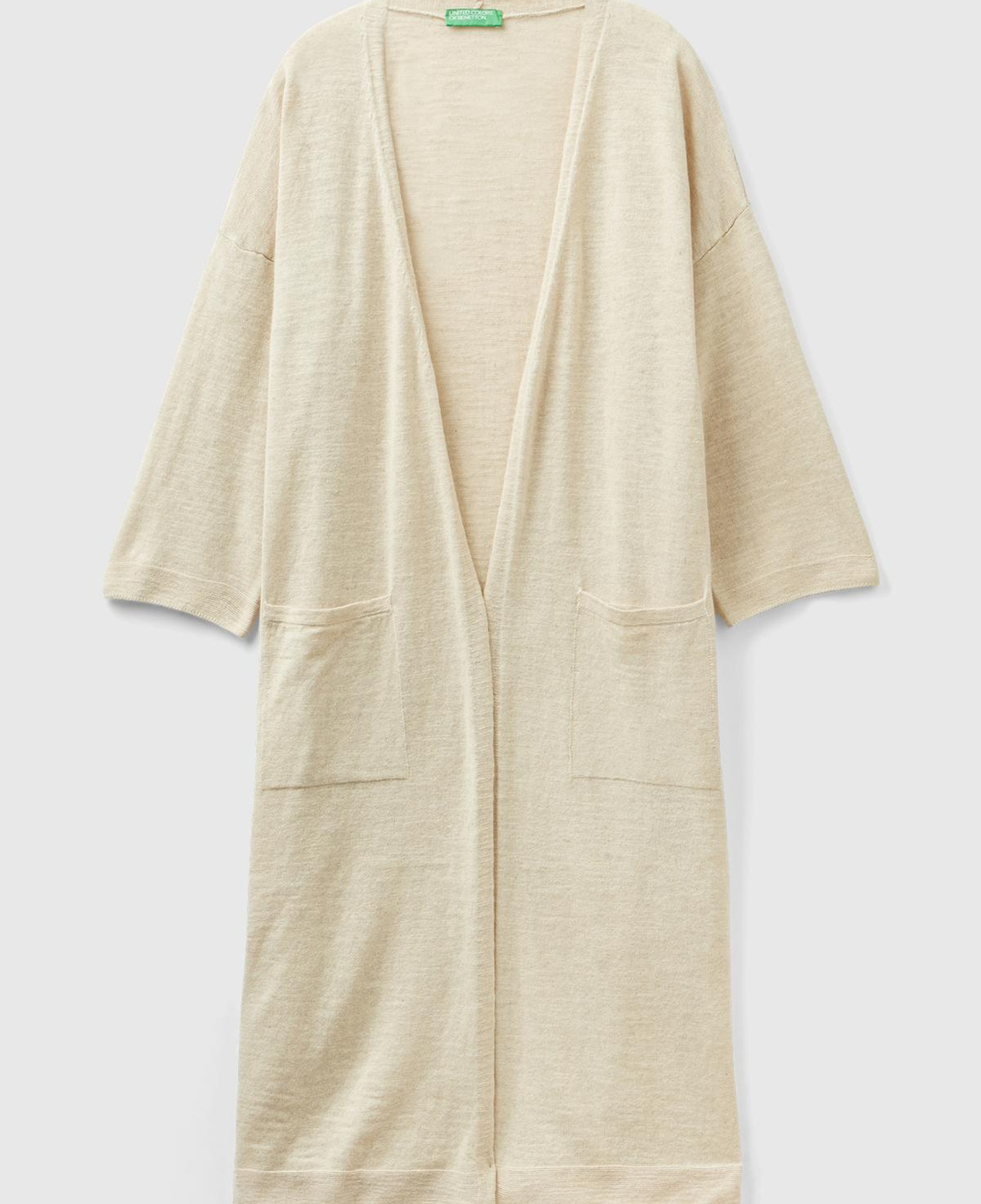 Kadın Vanilya Pamuk Keten Karışımlı Yırtmaçlı Uzun Hırka