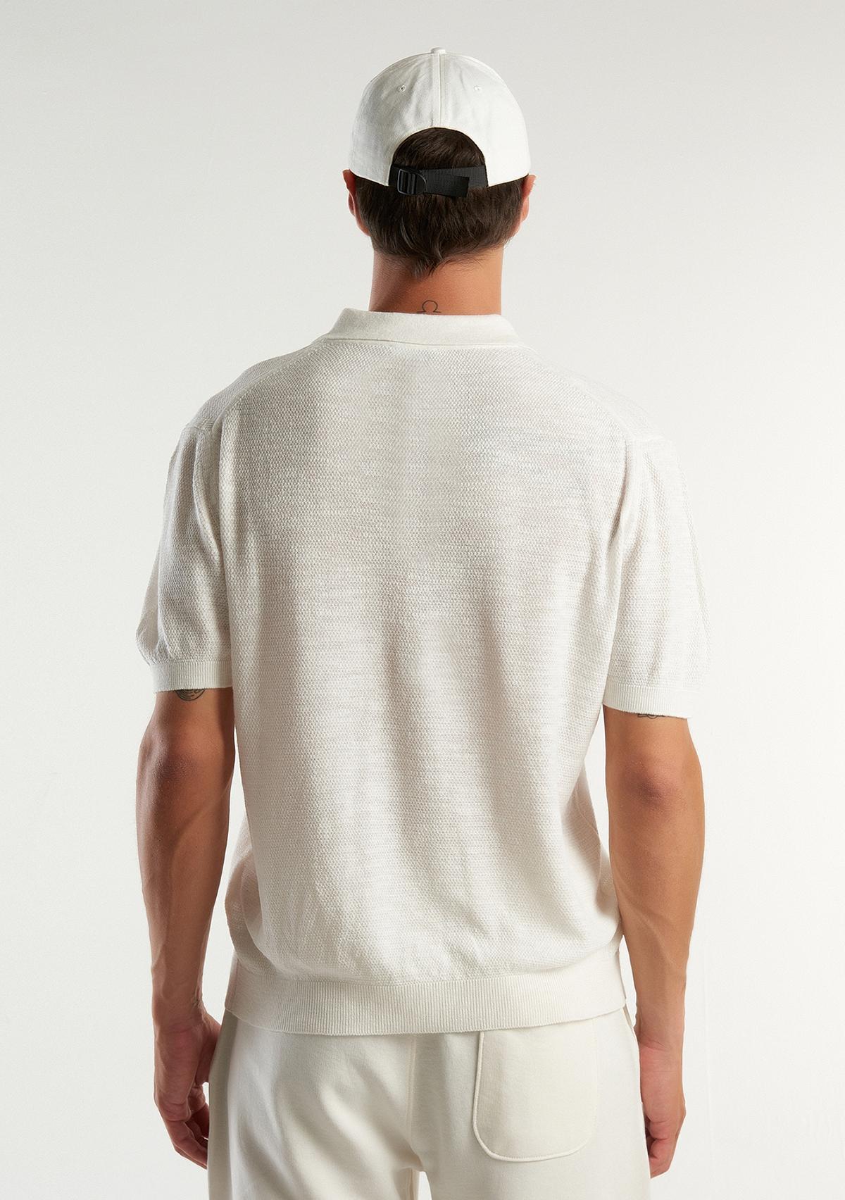 Erkek Krem Keten Karışımlı Polo Yaka T-Shirt