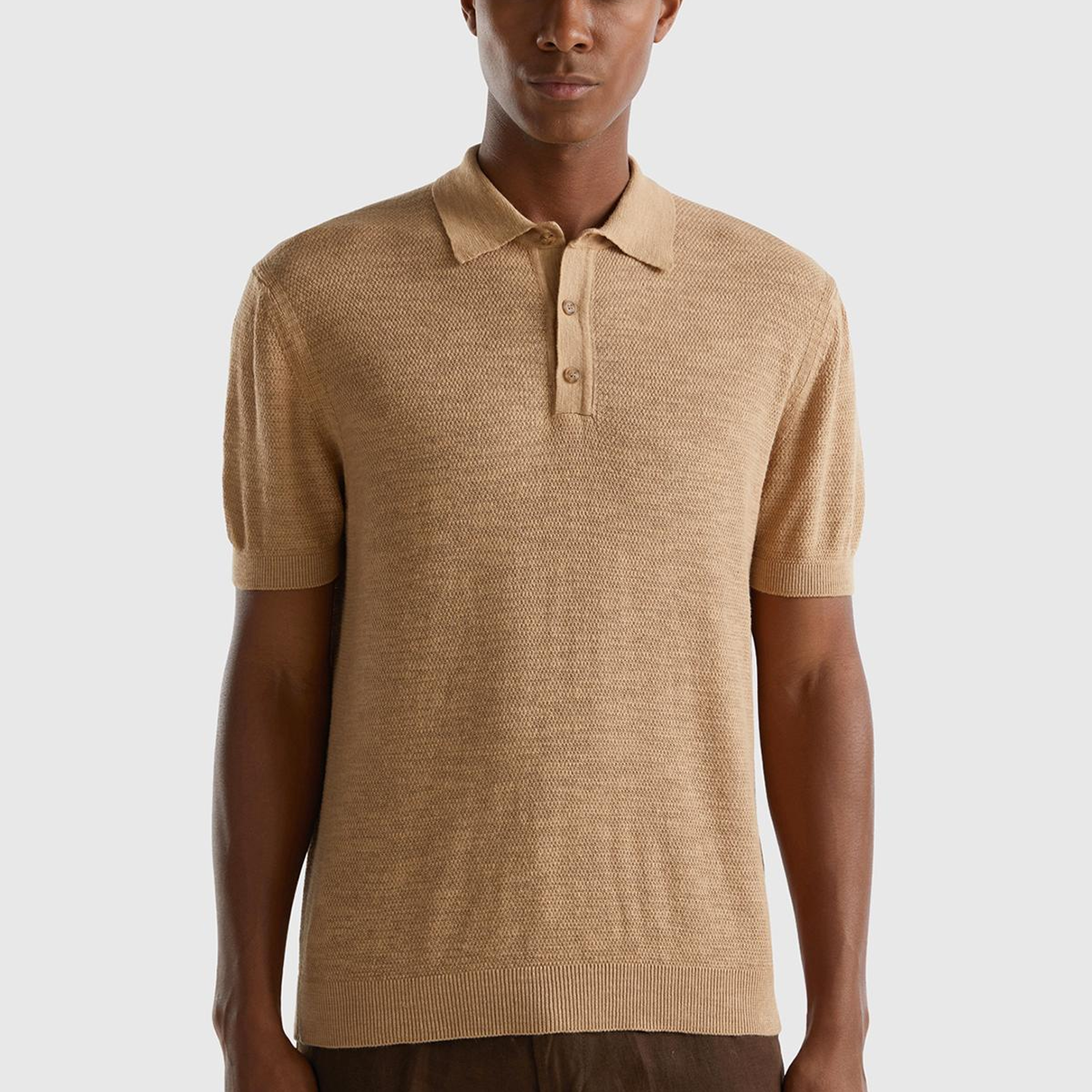 Erkek Taba Keten Karışımlı Polo Yaka T-Shirt