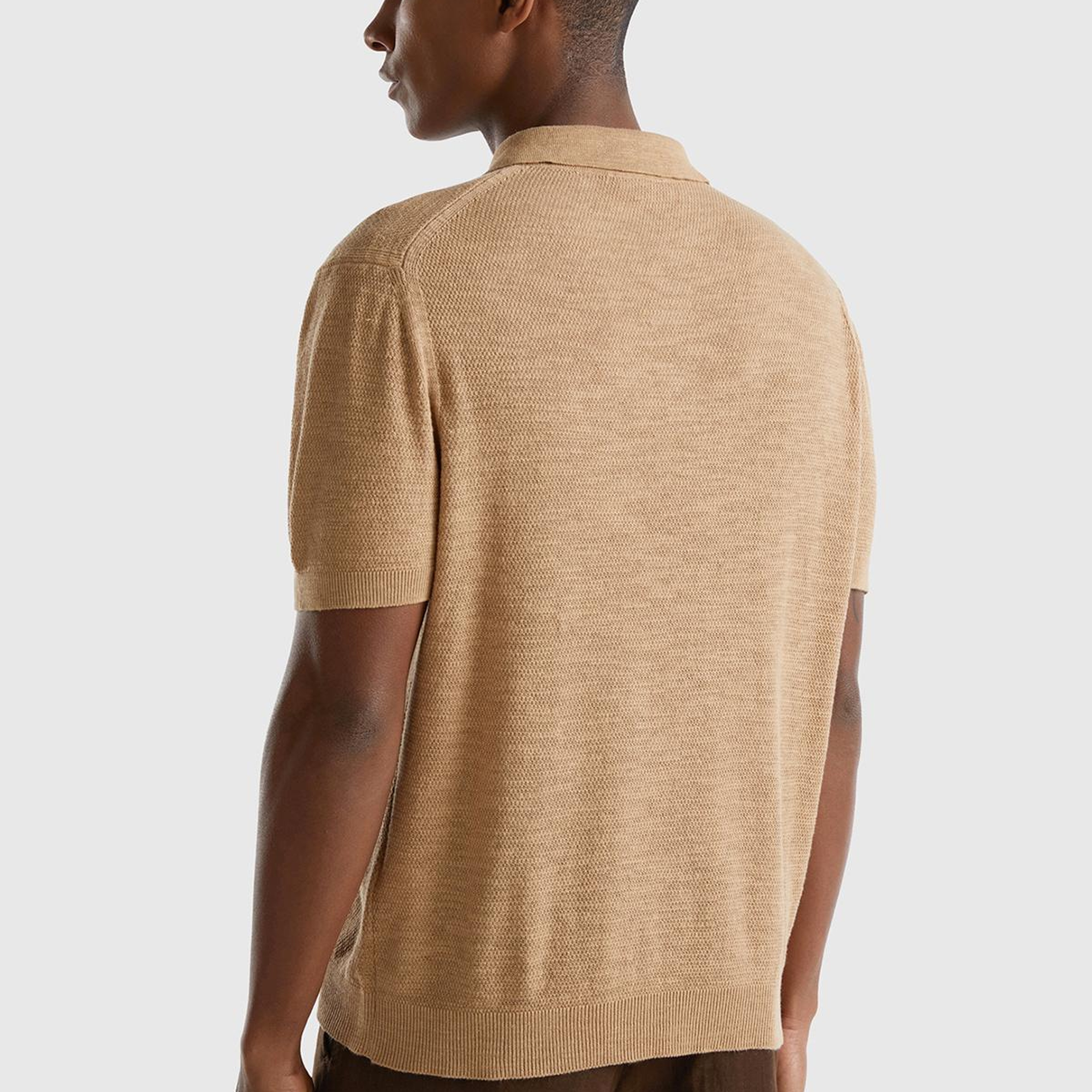 Erkek Taba Keten Karışımlı Polo Yaka T-Shirt