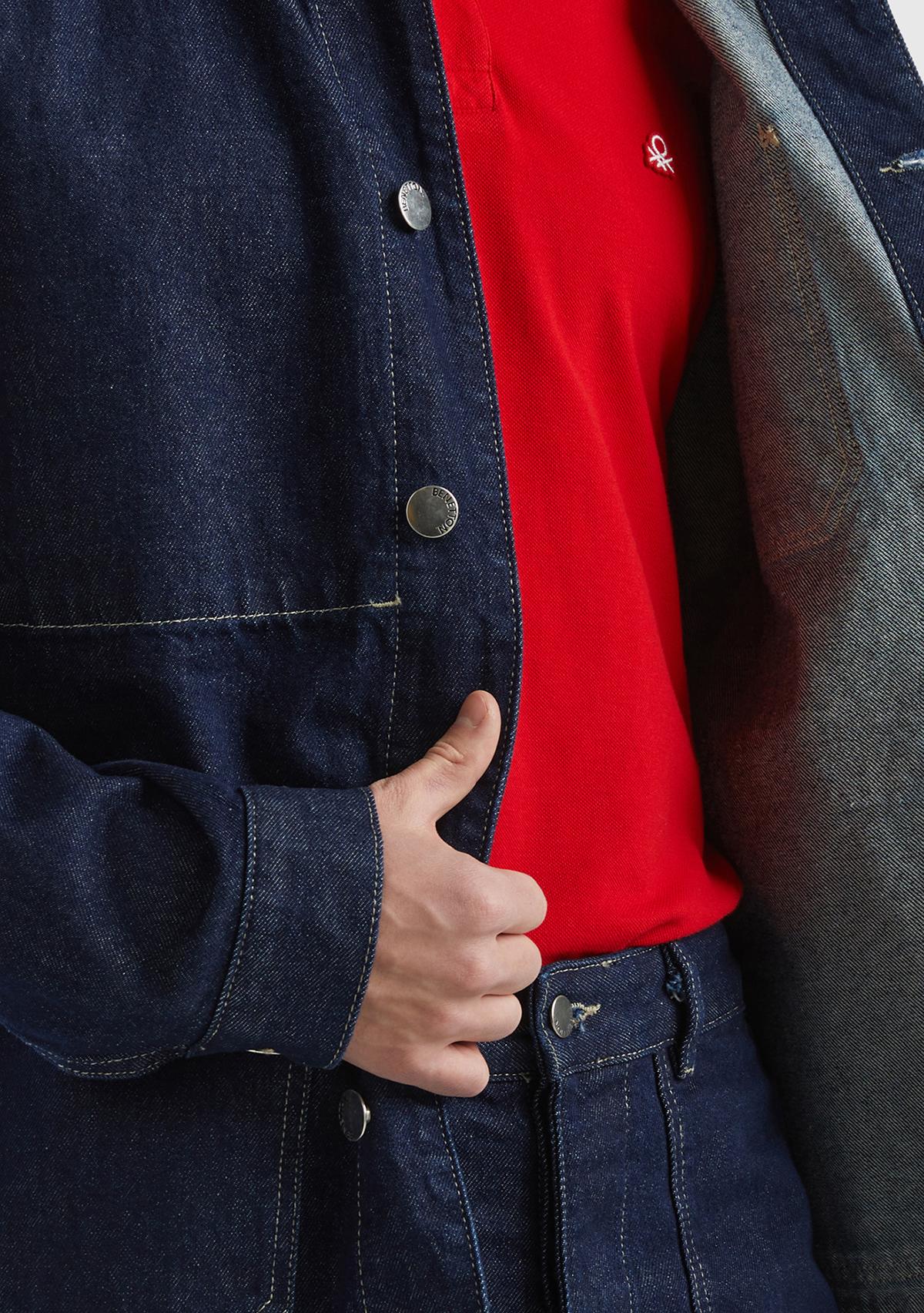 Erkek Lacivert %100 Koton Önü Cepli Denim Ceket