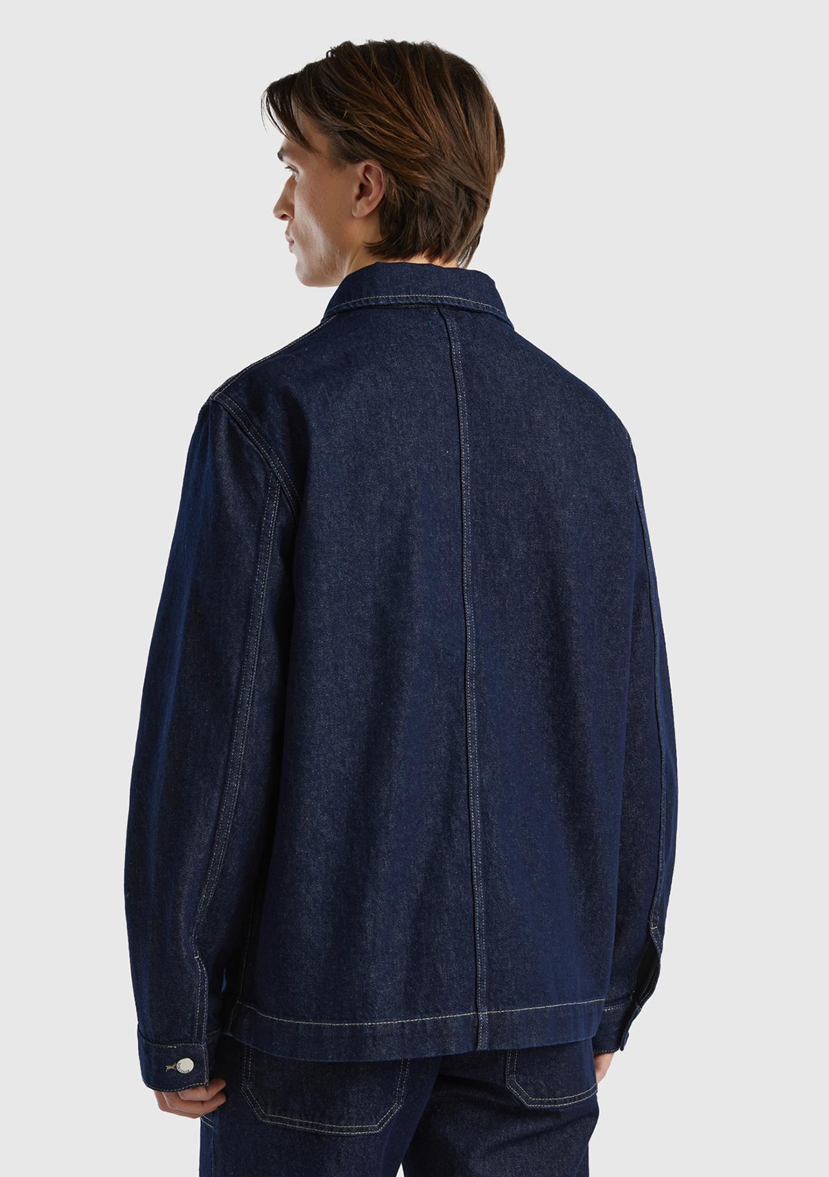 Erkek Lacivert %100 Koton Önü Cepli Denim Ceket