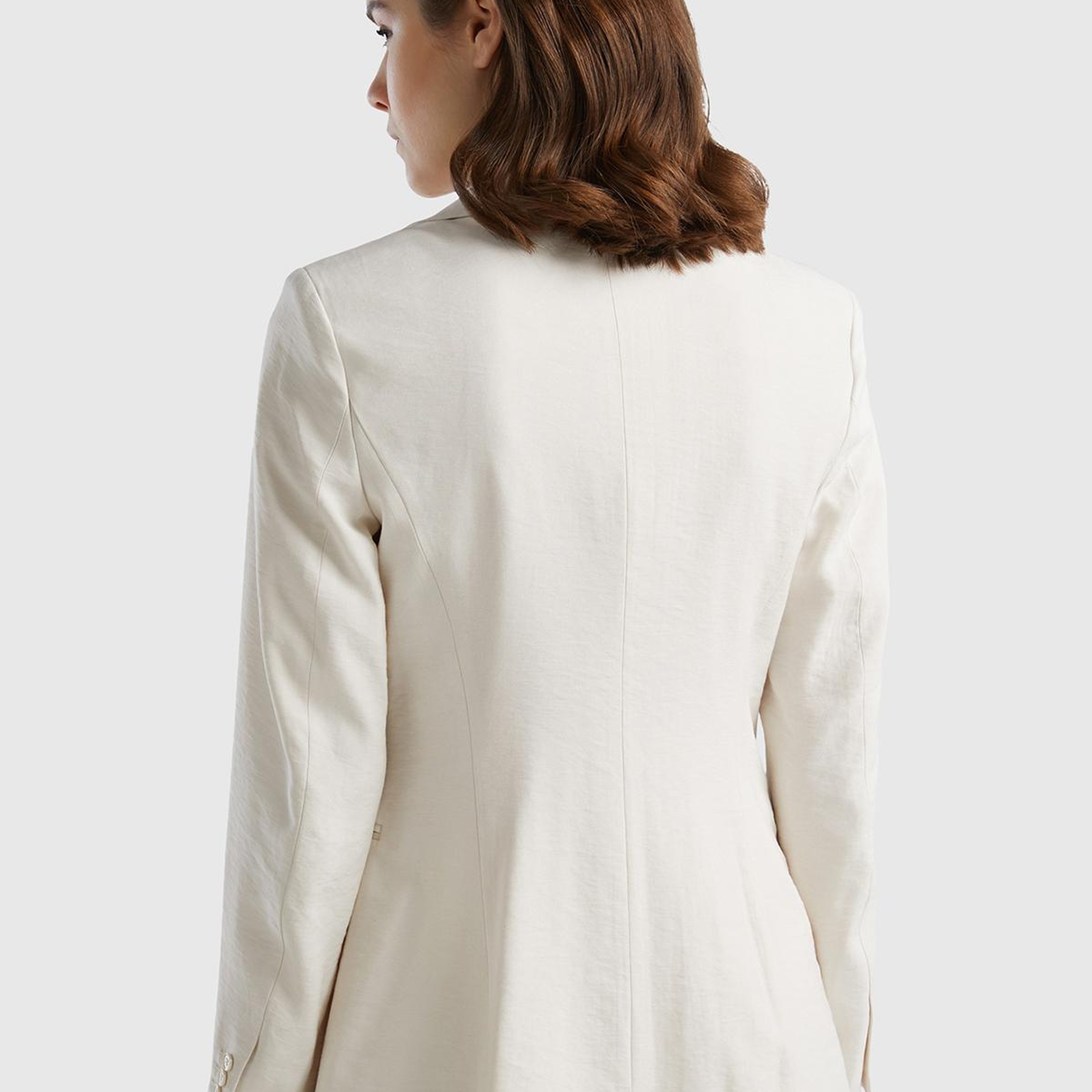 Kadın Krem Viskoz Karışımlı Slim Fit Blazer Ceket