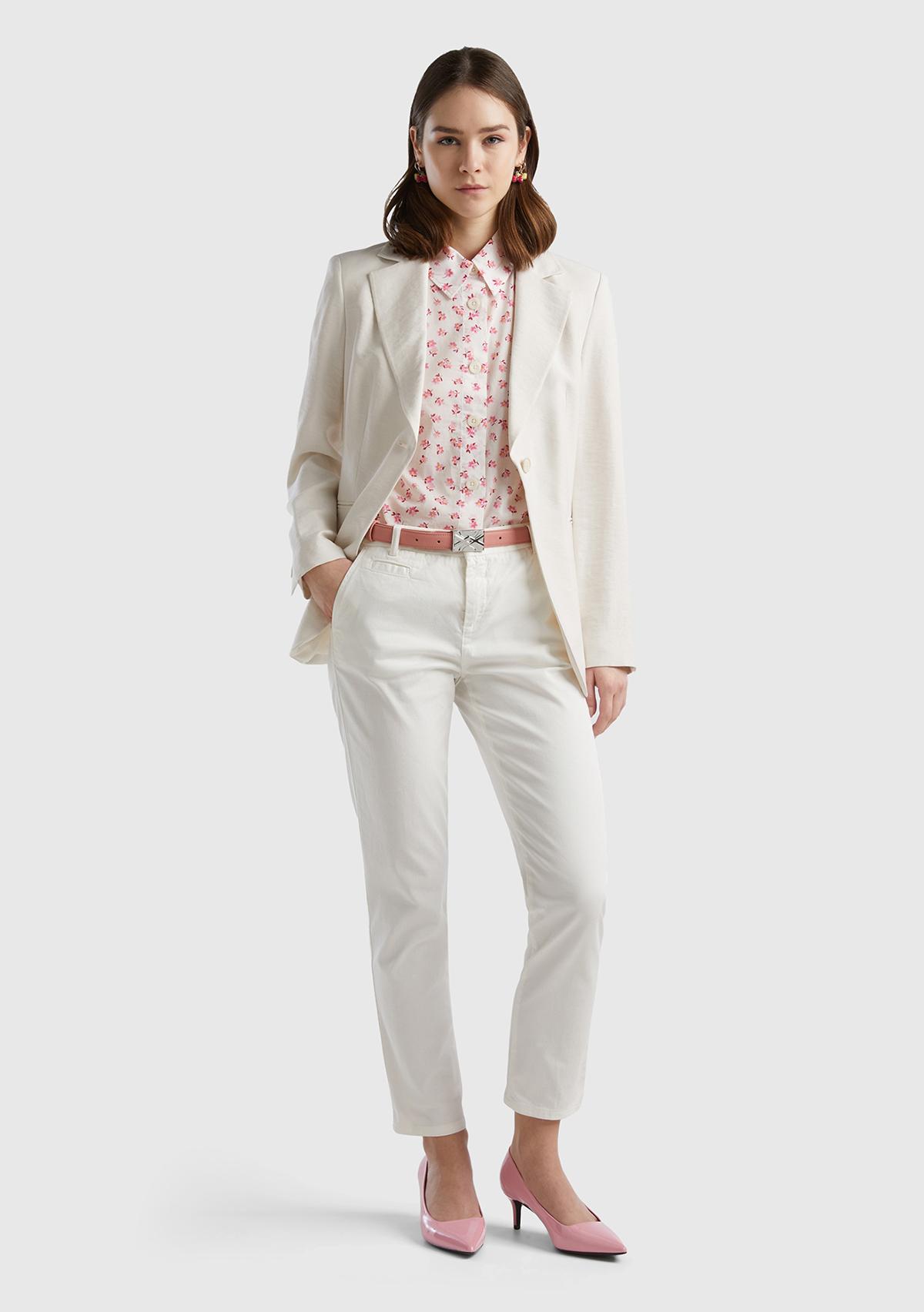 Kadın Krem Viskoz Karışımlı Slim Fit Blazer Ceket