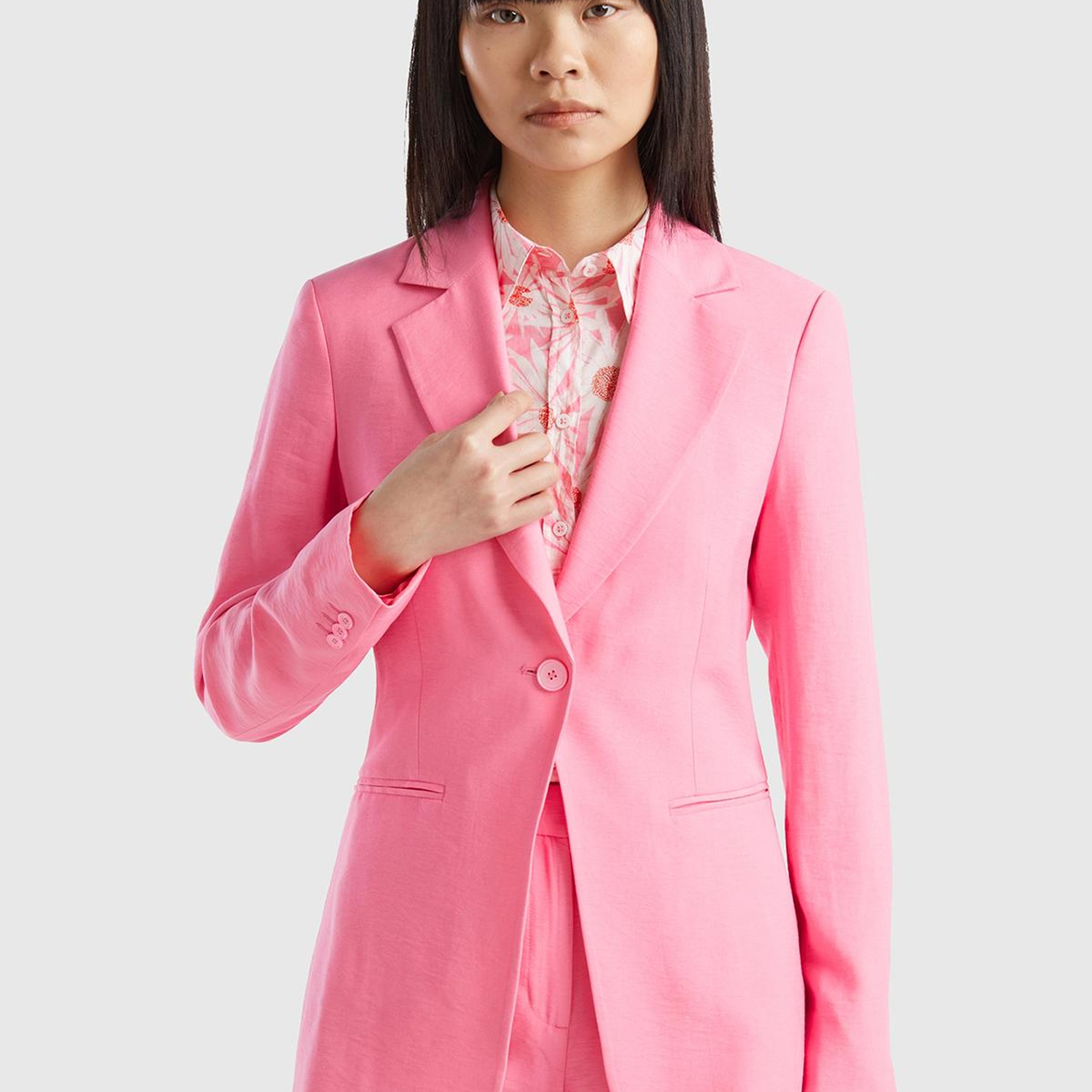 Kadın Açık Pembe Viskoz Karışımlı Slim Fit Blazer Ceket